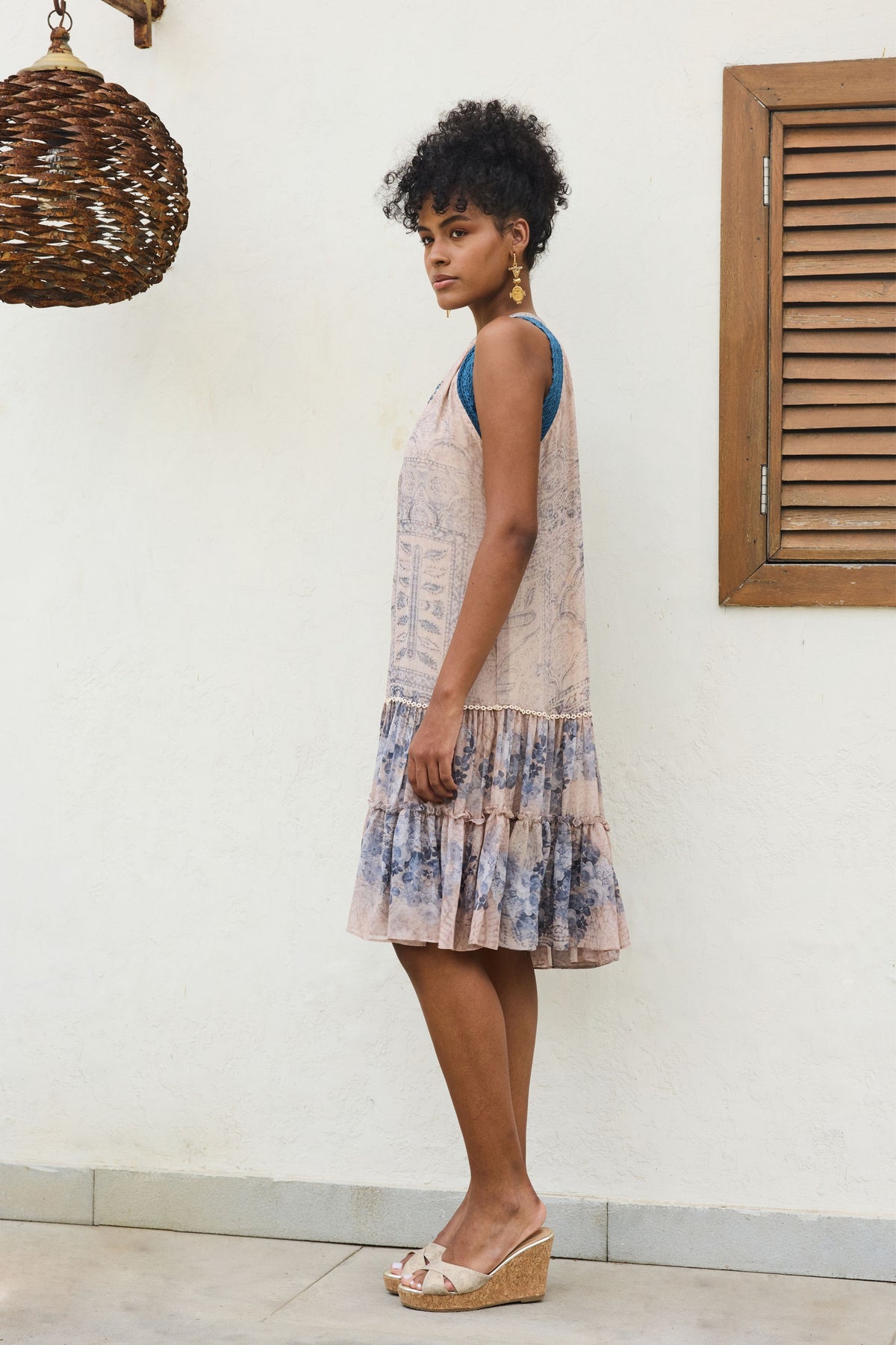 Ira Printed Embroidery 2 Tier Dress