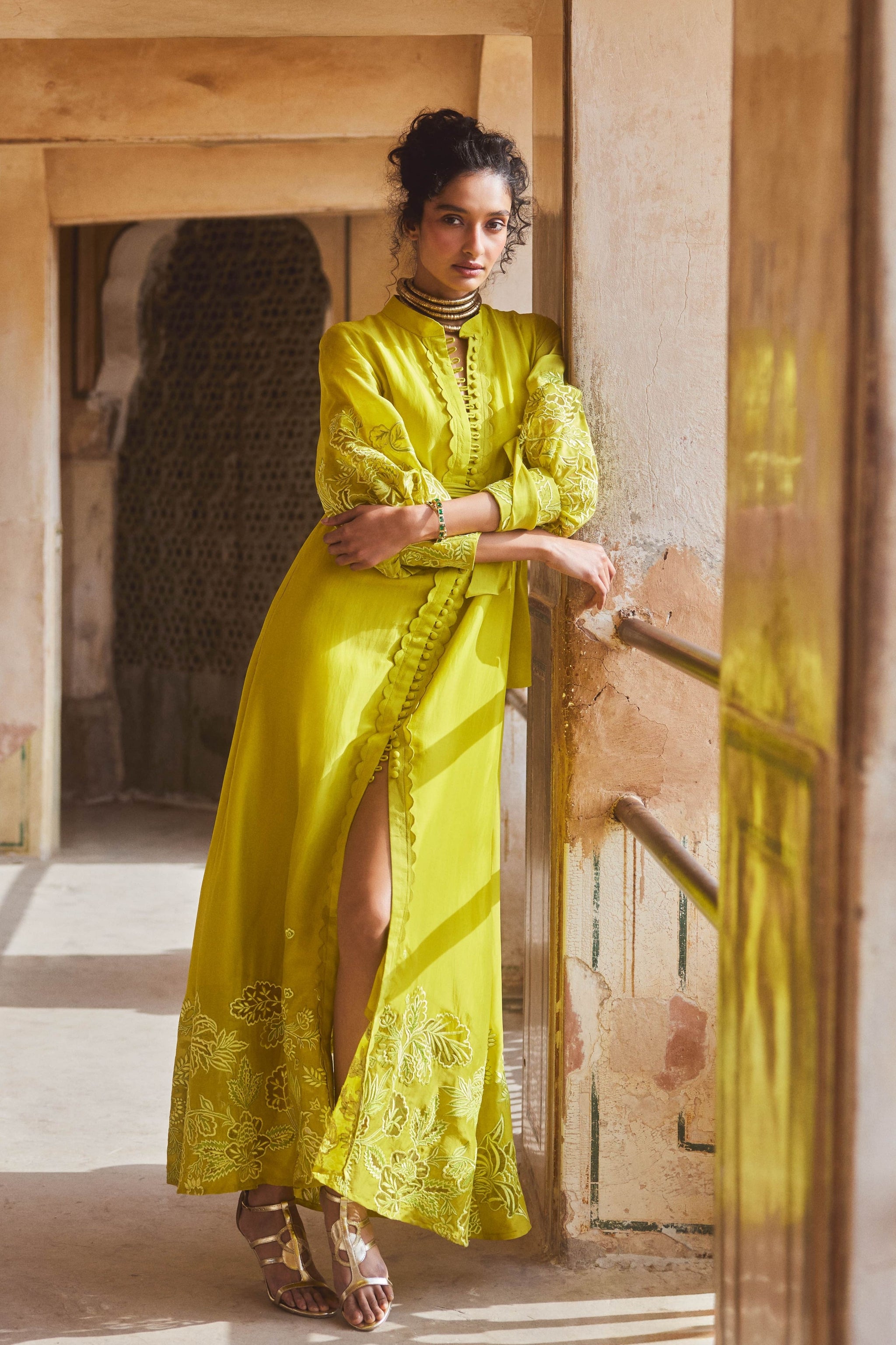 Paulmi & Harsh Lime Yellow Maxi Dress Paulmi & Harsh Lime Yellow Maxi Dress