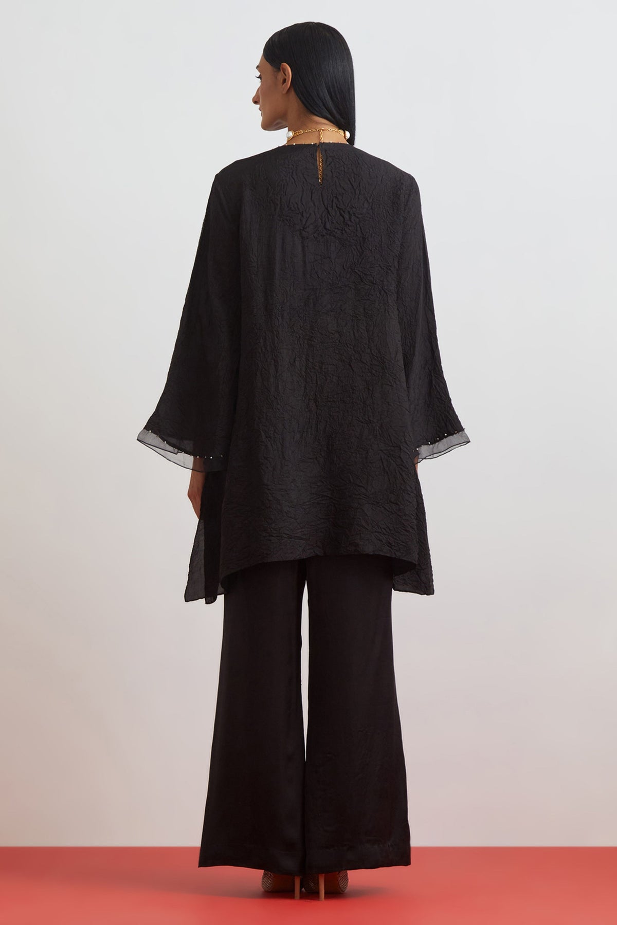 Black Crushed Tunic Set