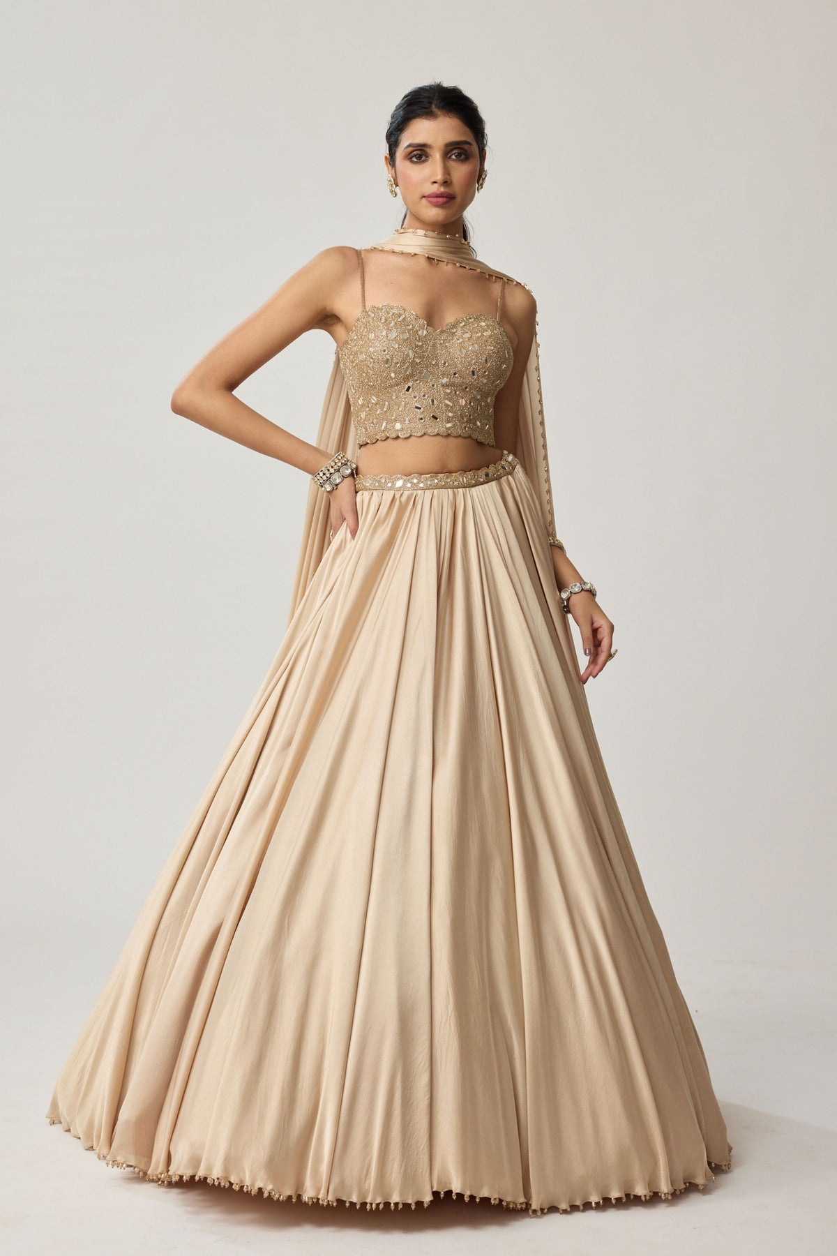 Light Beige Mirror Lehenga Set