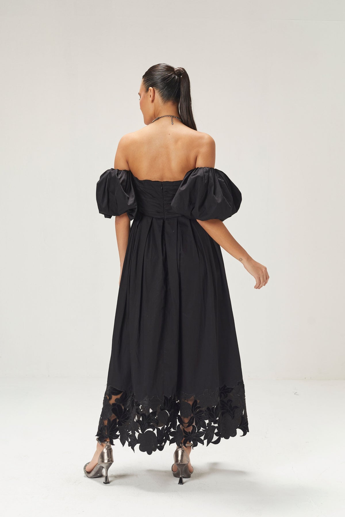 Black Cutwork Off Shoulder Dress
