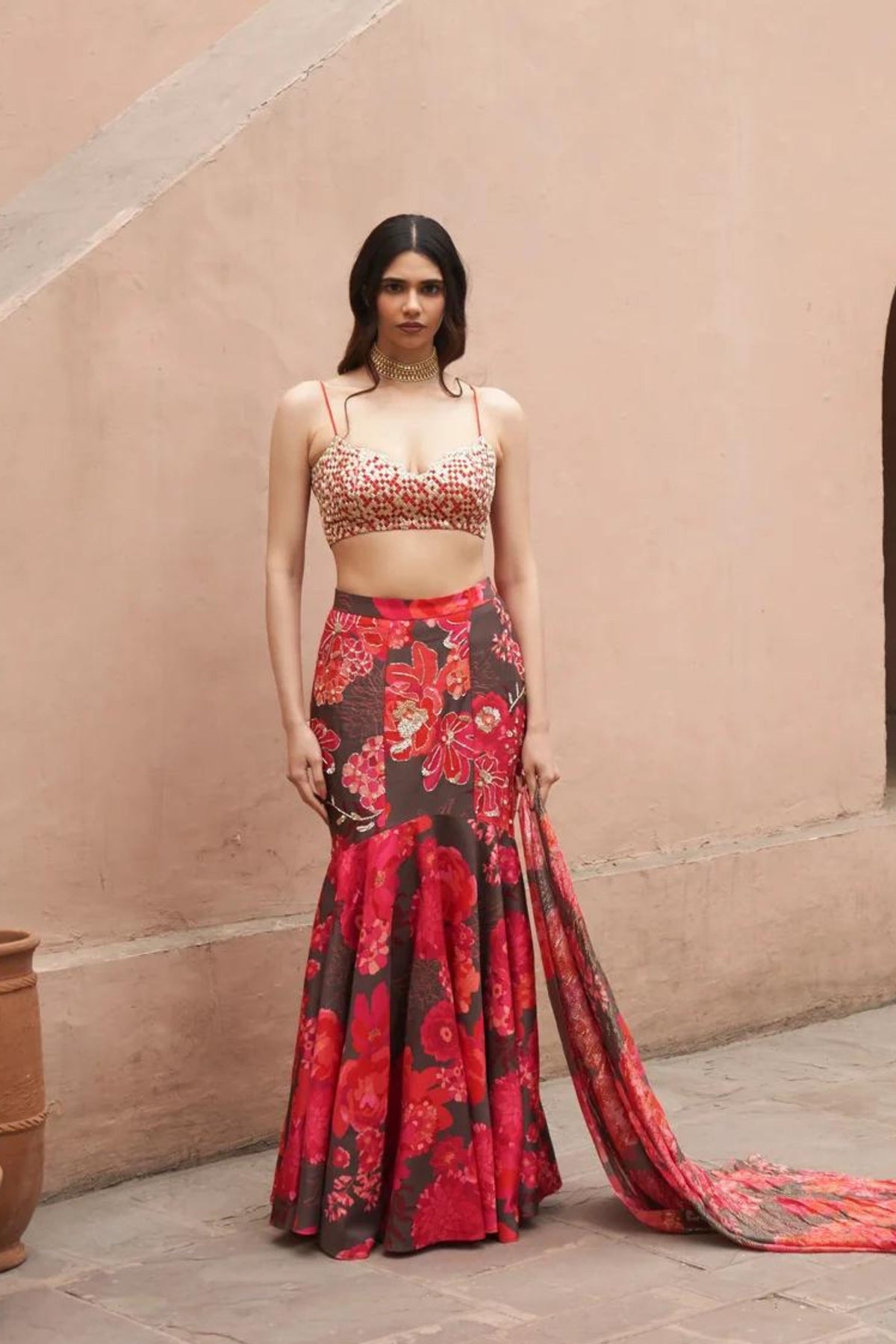 Brown Moroccan Fish Lehenga Set