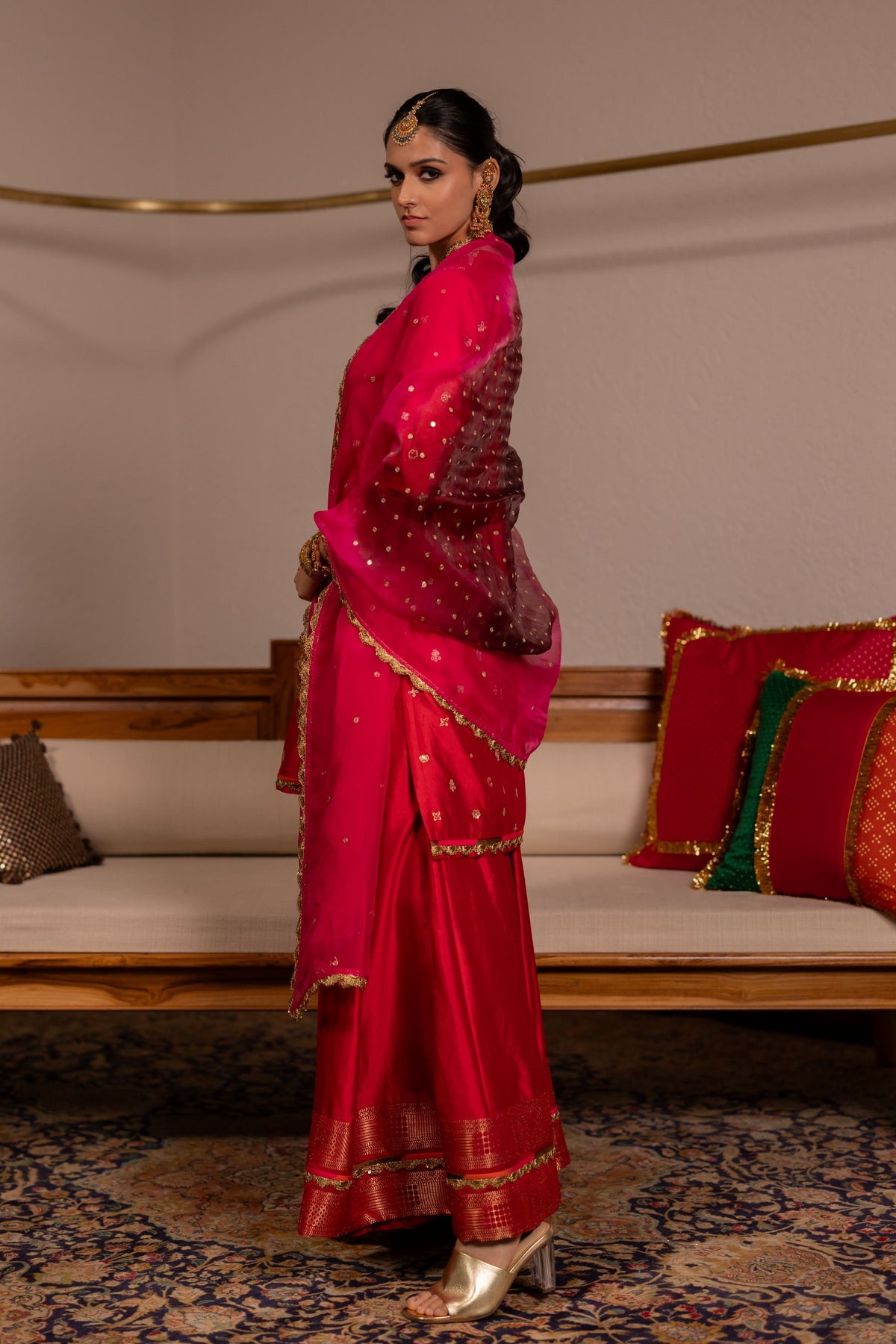 Makar Red Kurta Set With Dupatta