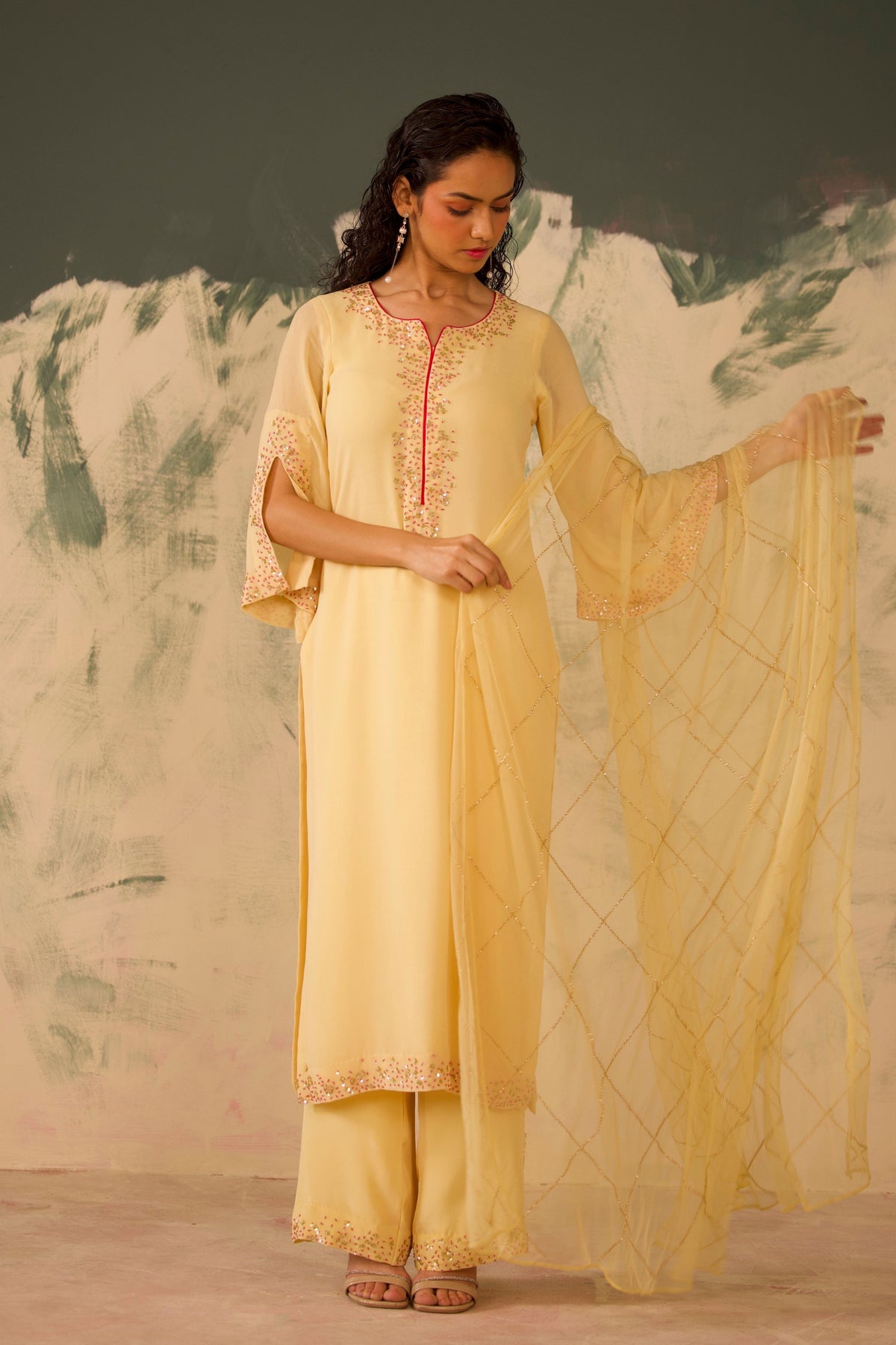 Light Yellow Kurta Set