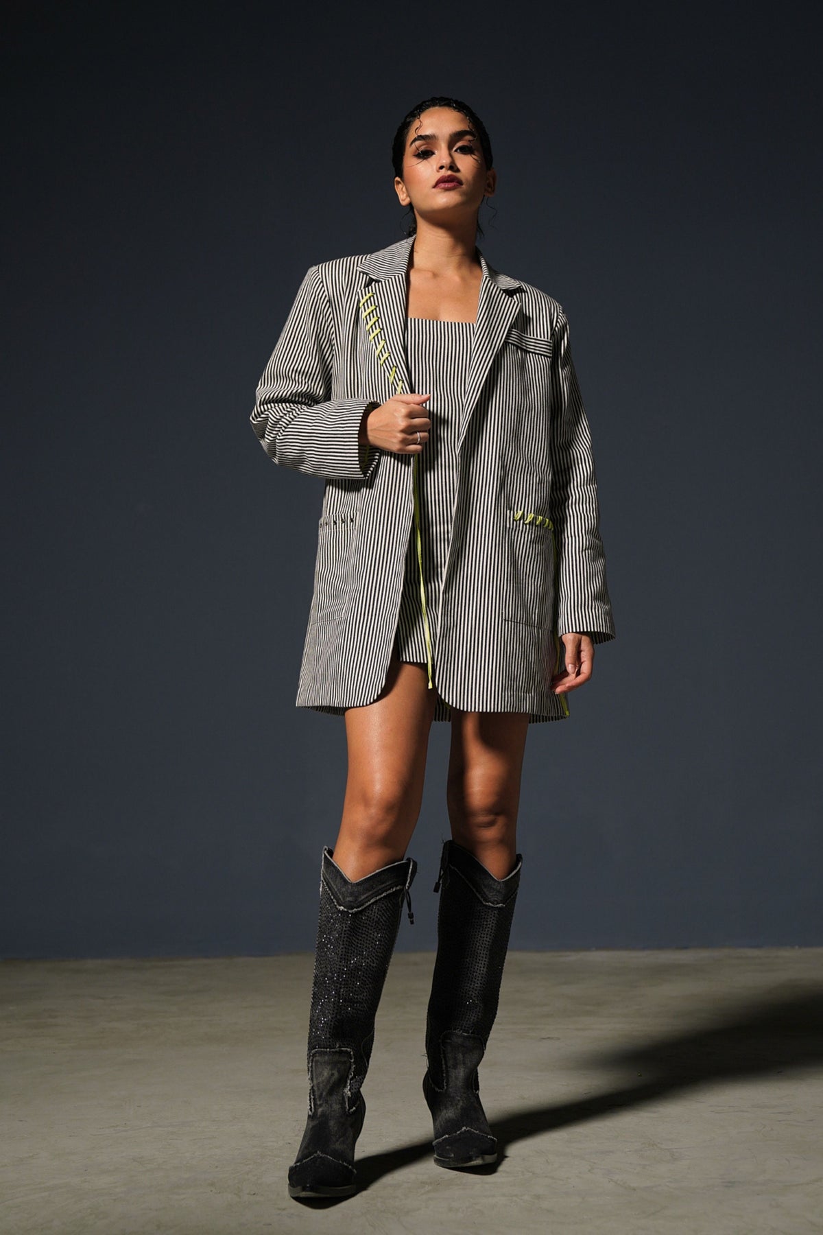 Denim Striped Oversized Blazer