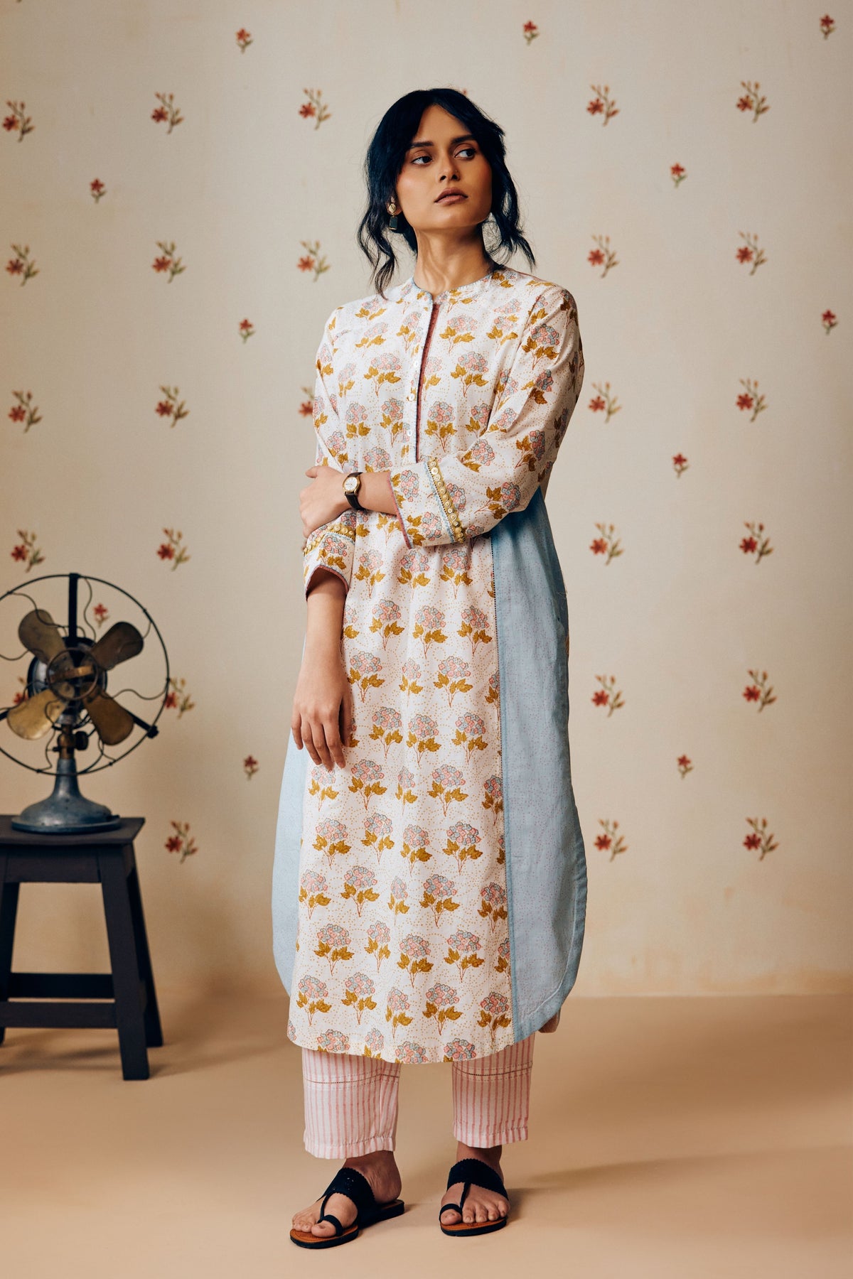 Off-white Block Printed Kurta Set