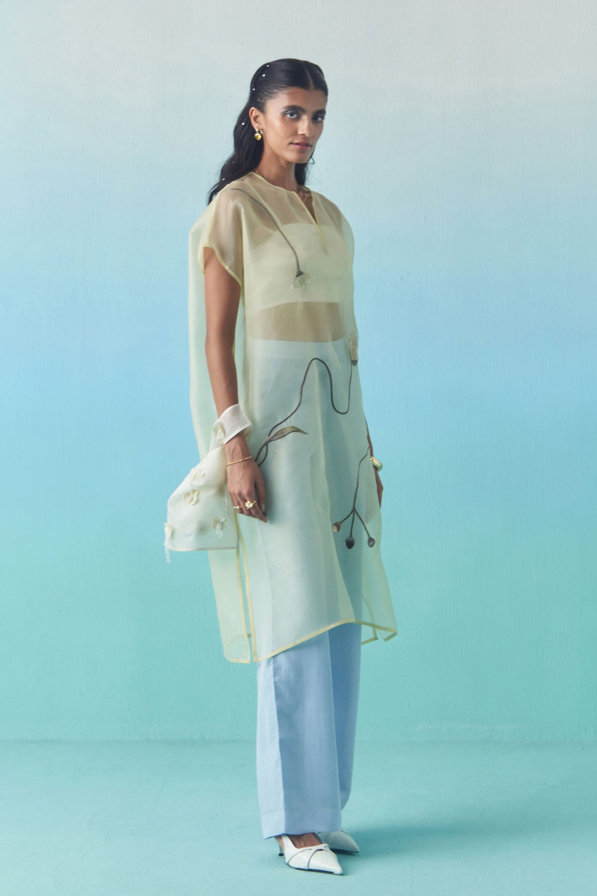 Sky Silk Bootcut Trousers