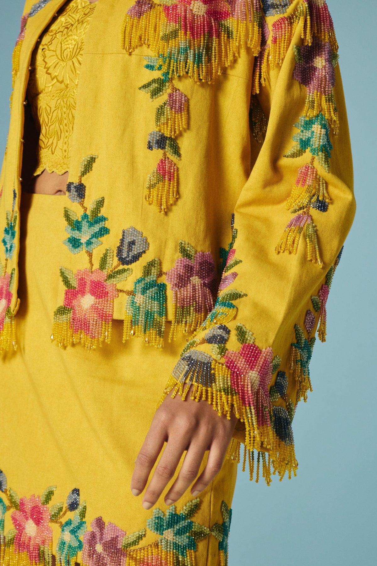 Floral Beaded Fringe Short Jacket