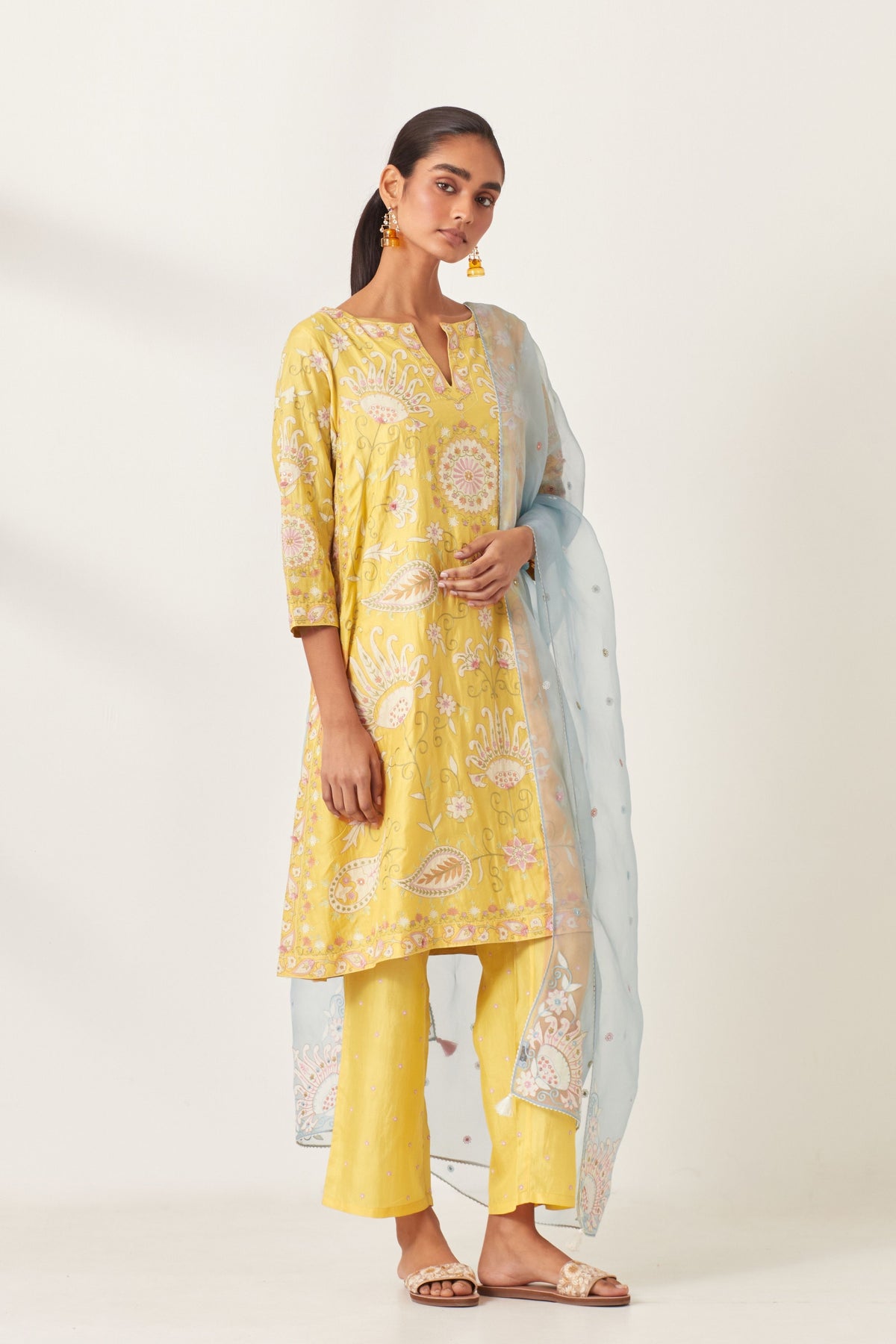 Yellow Short A-line Kurta Set