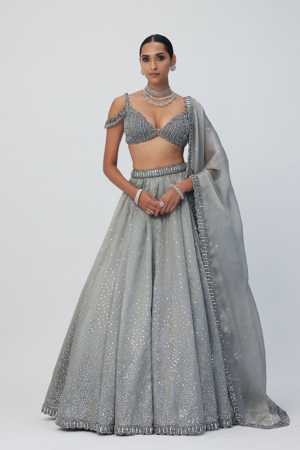 Crystal Grey Scattered Lehenga Set