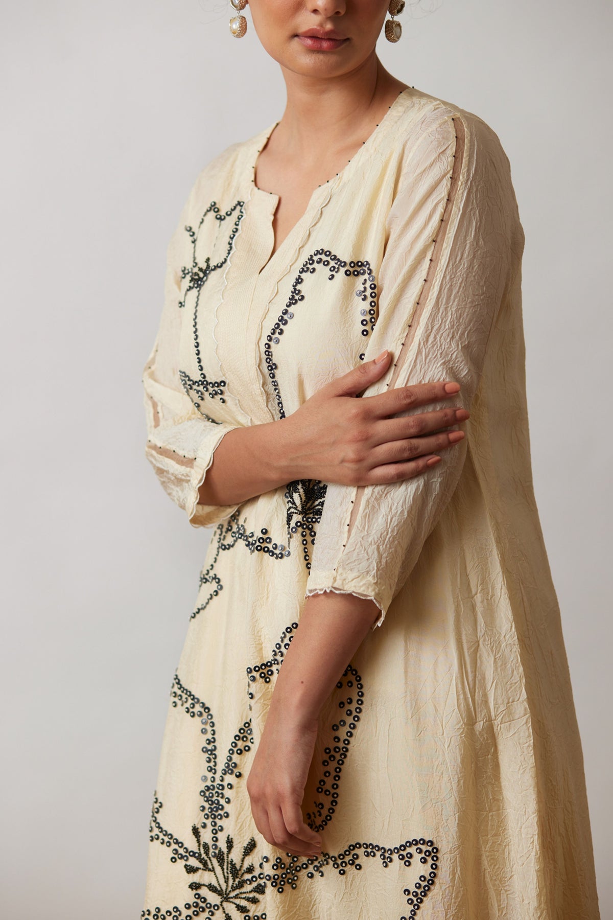 Ivory Crushed Silk Kurta Set