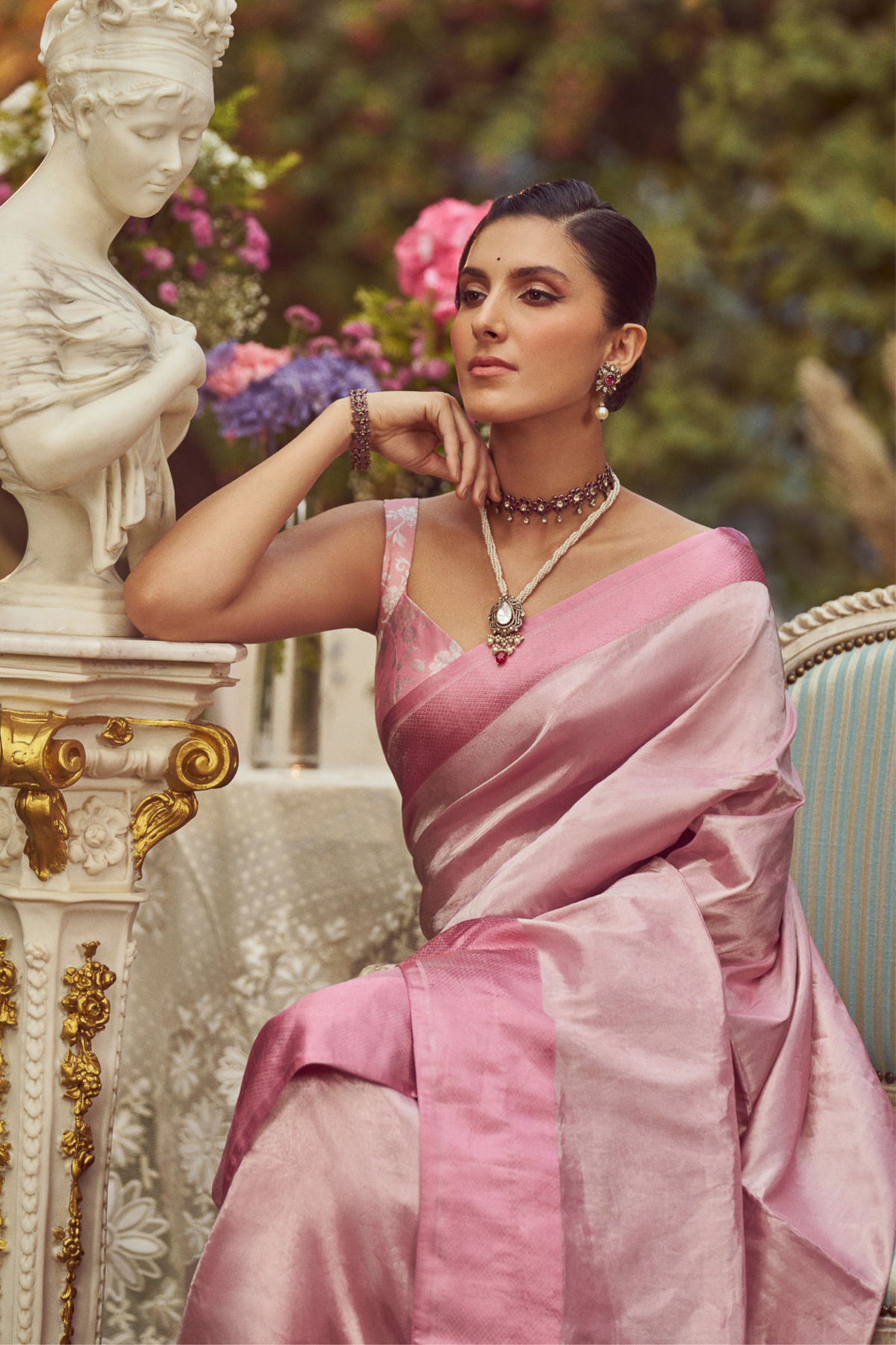 Powder Pink Tissue Handloom Sari