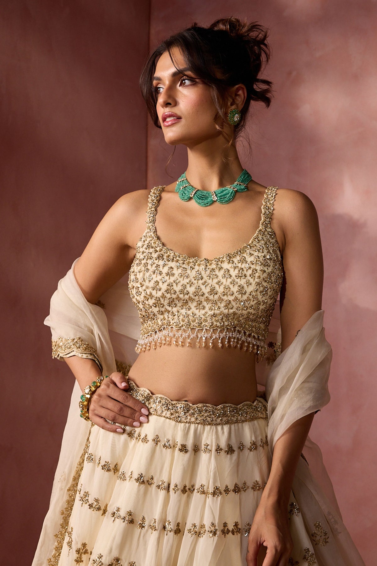 Cream Lehenga Set