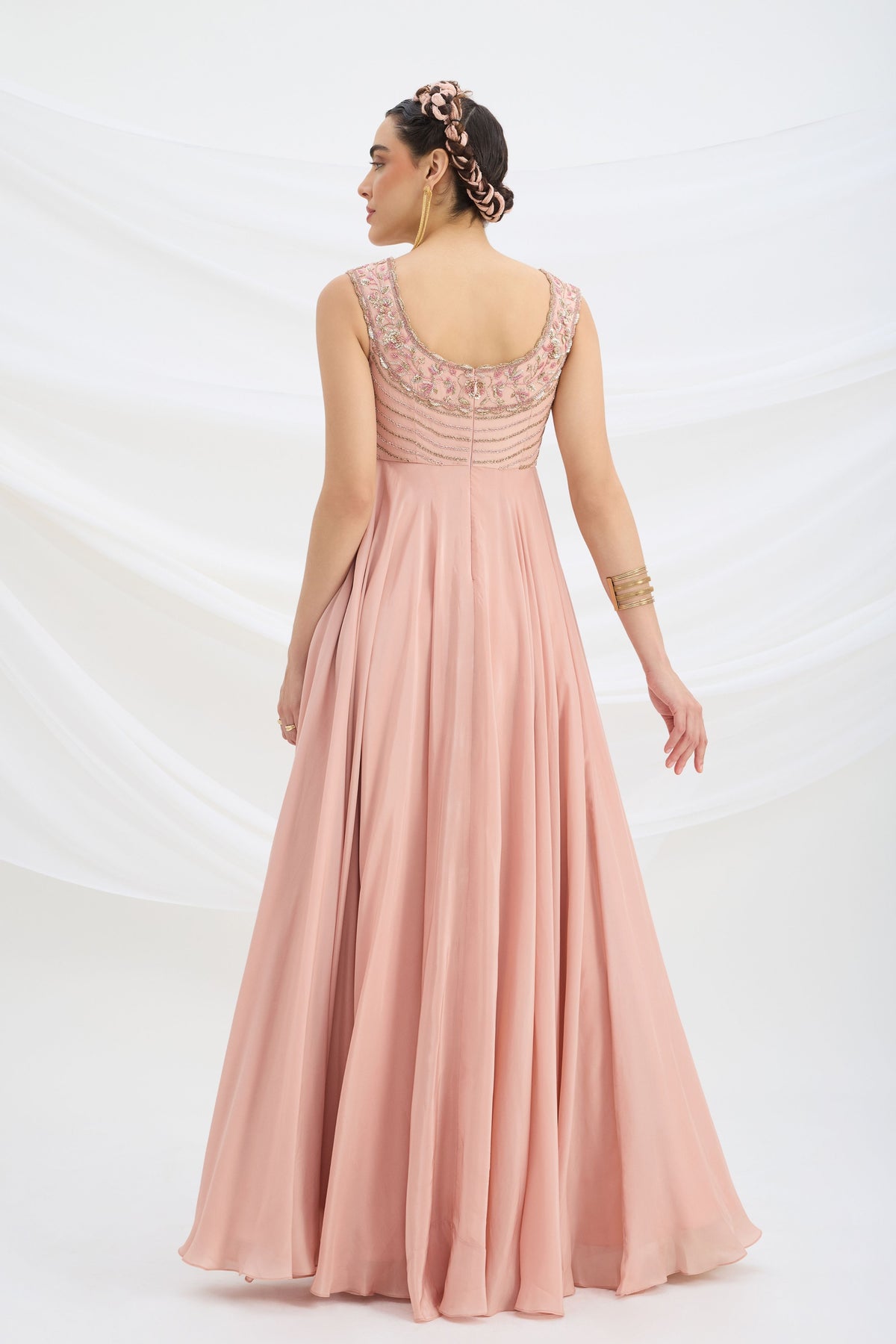 Peach Pink Embroidered Dress