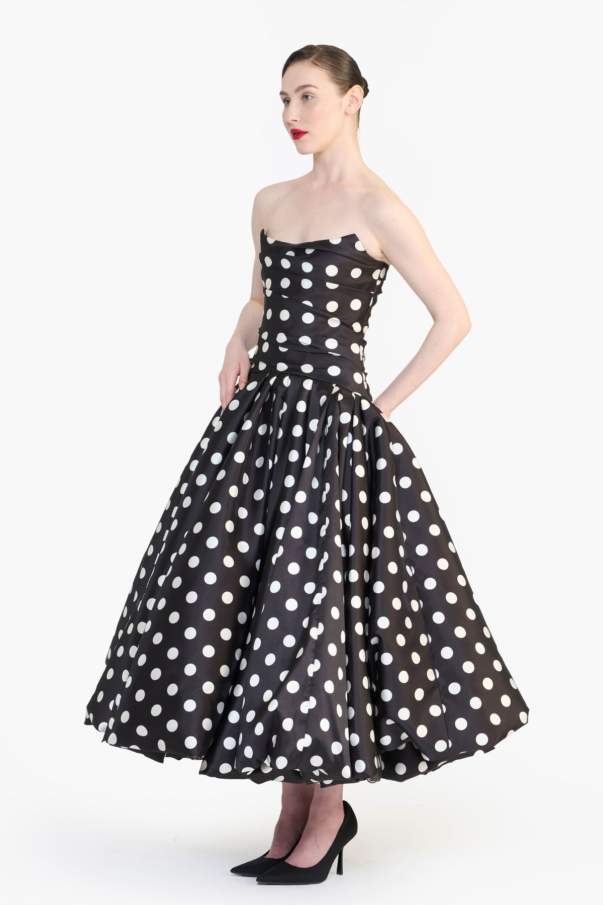 Strapless Draped Balloon Midi