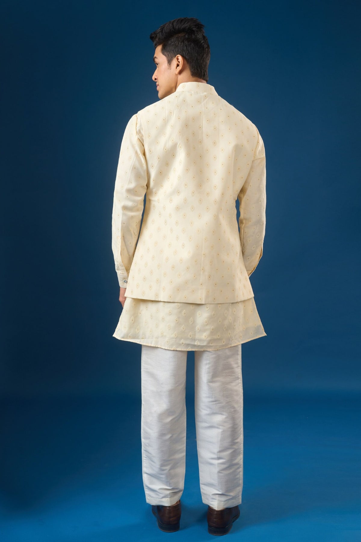 Cream Brocade Kurta-bundi Set
