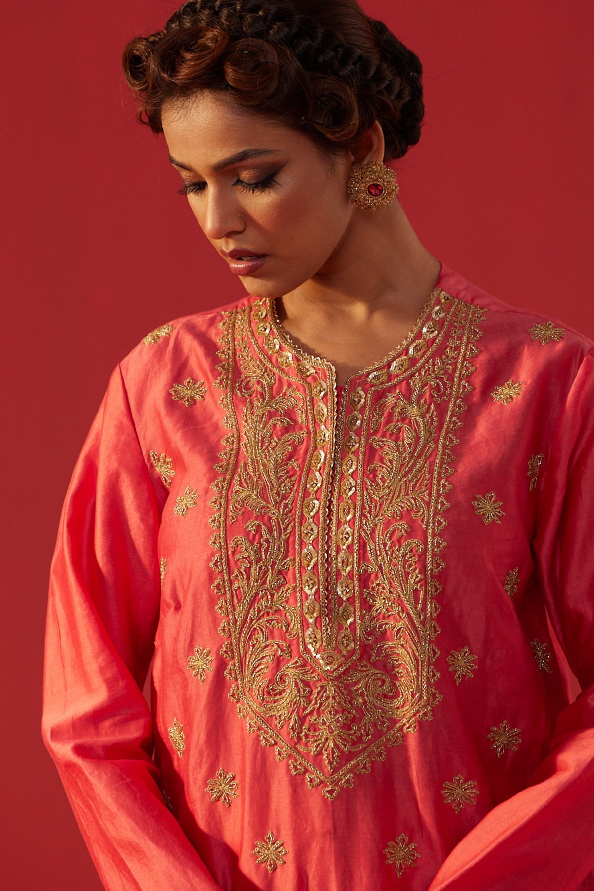Peach Short Kurta Sharara Set