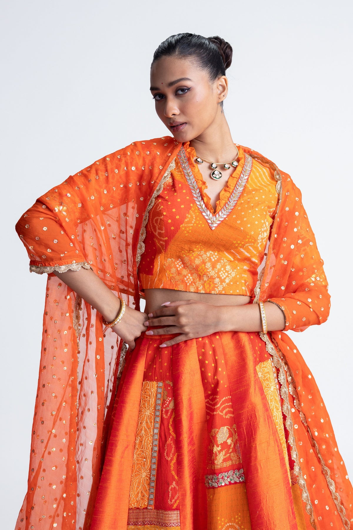 Orange Patchwork Lehenga