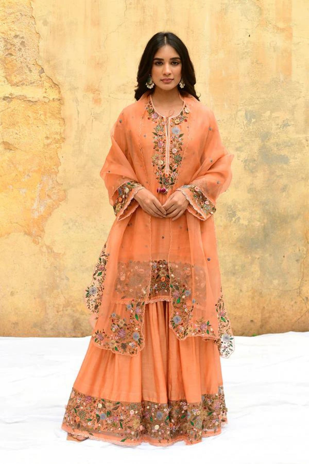 Peach Orchid Sharara Set