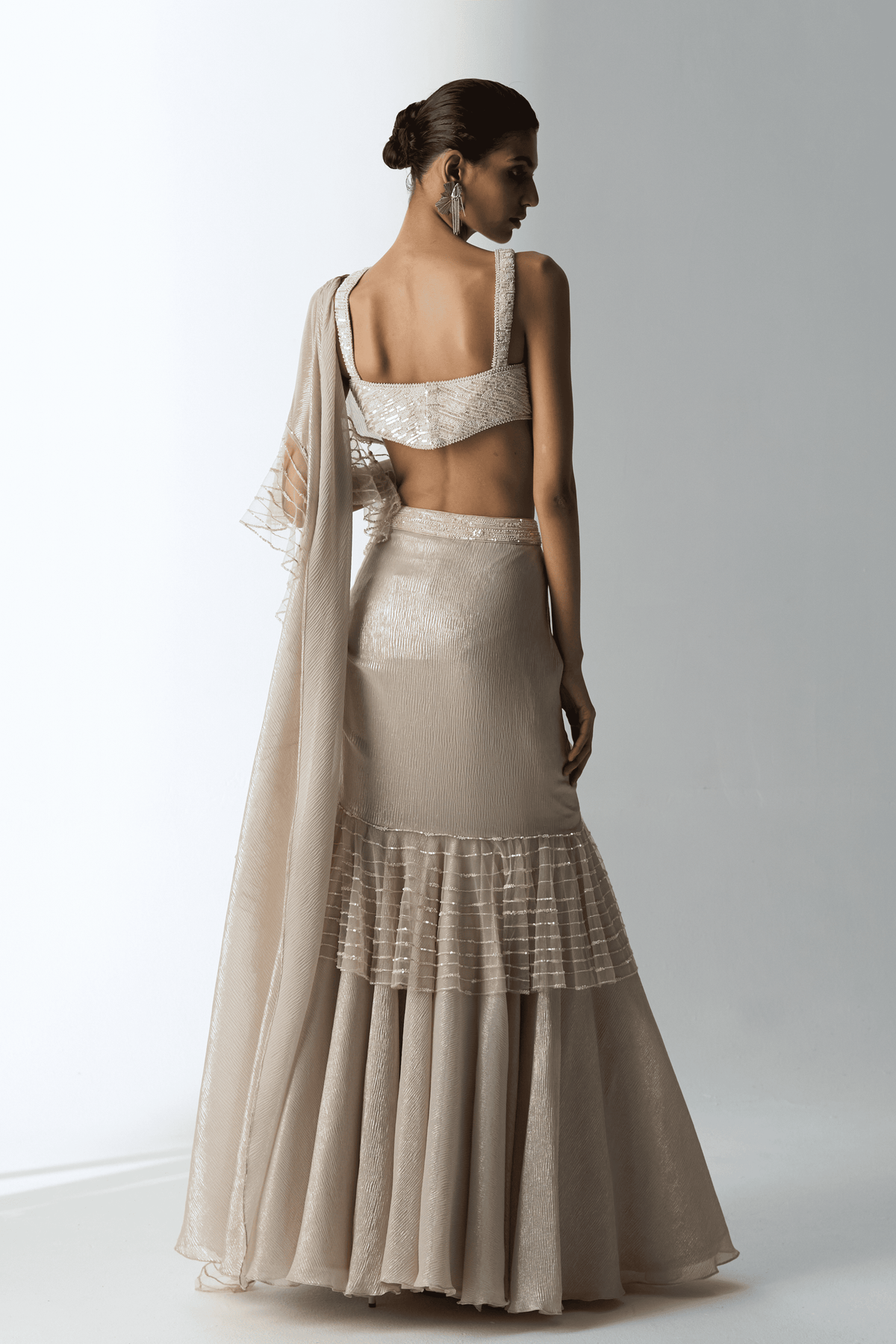 Pearl Ivory Island Frill Saree Set