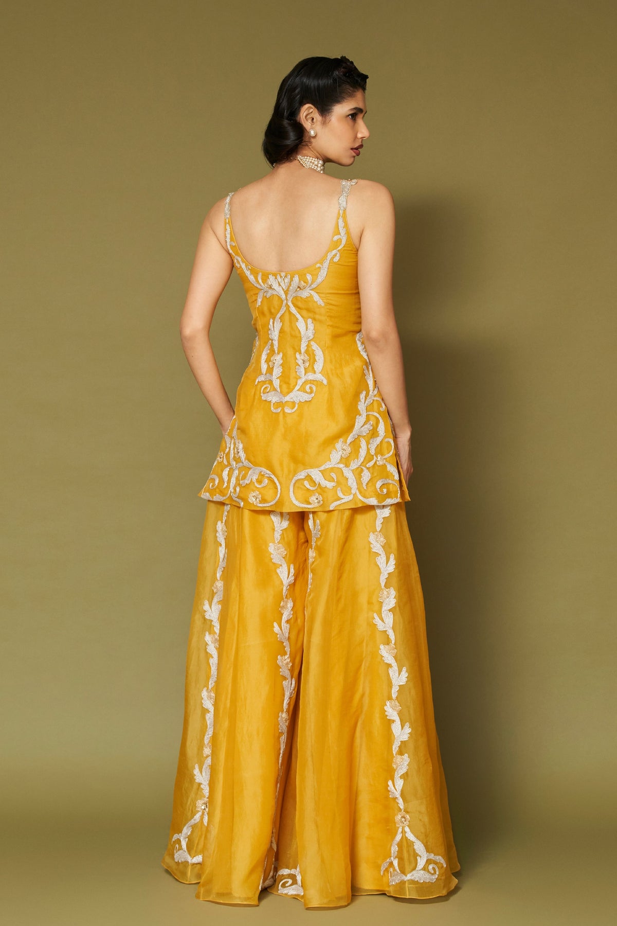 Bright Yellow Organza Sharara Set