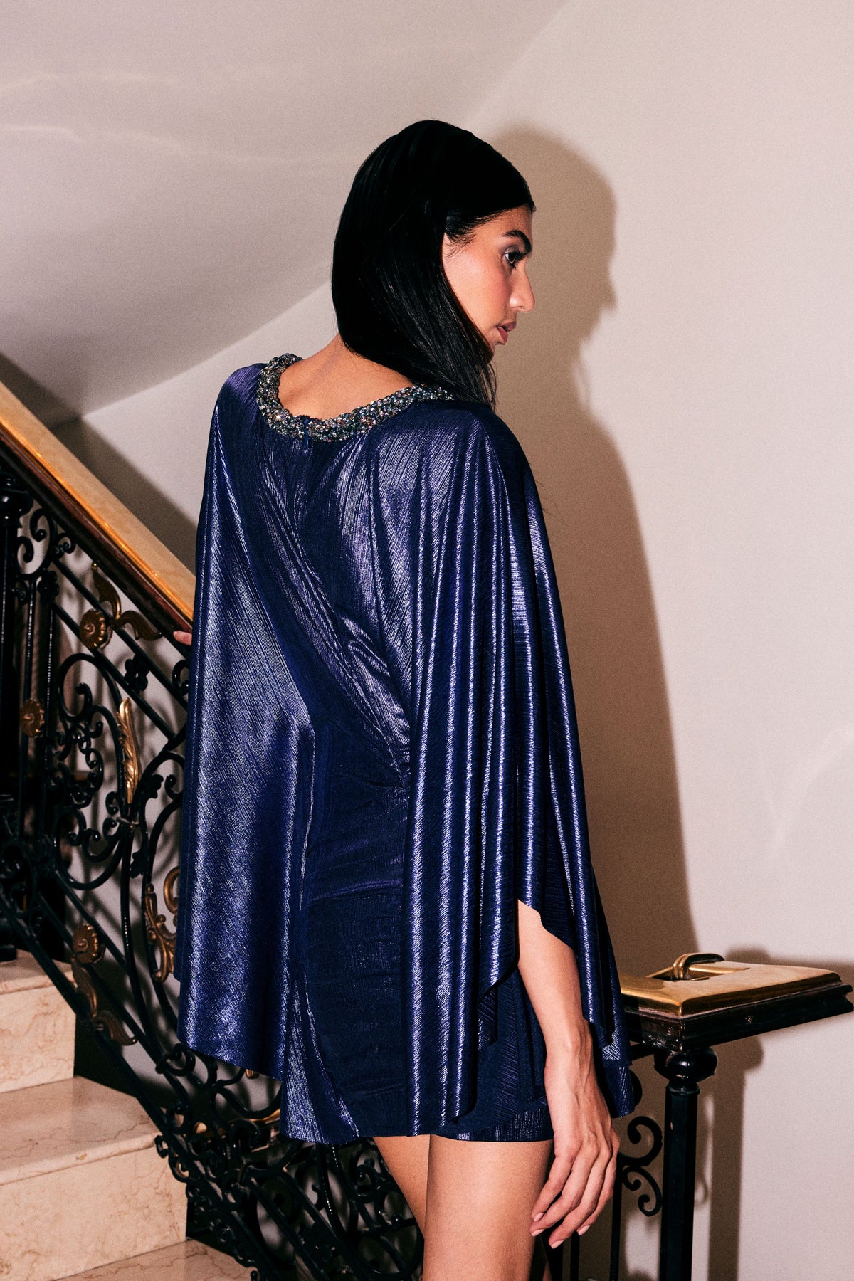 Starry Blue Metallic Liquid Jersey Dress