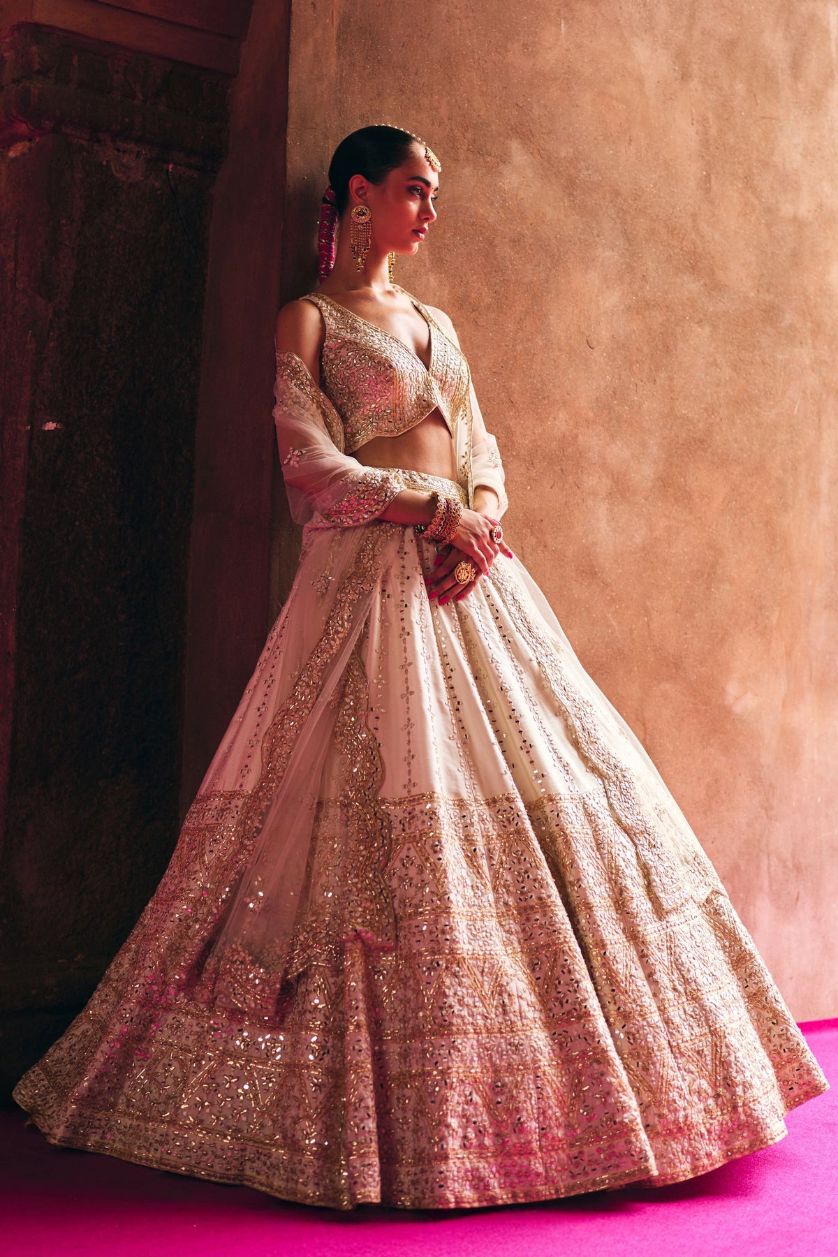 Ivory Raw Silk Lehenga Set