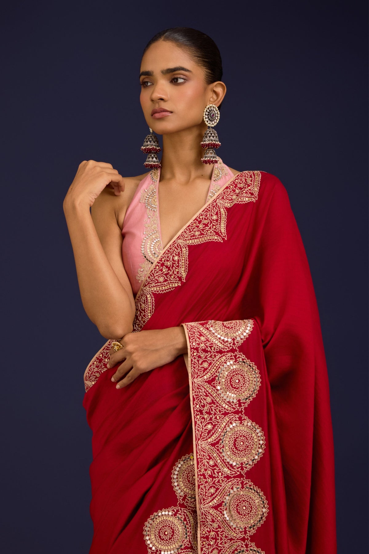Red Embroidered Saree Set