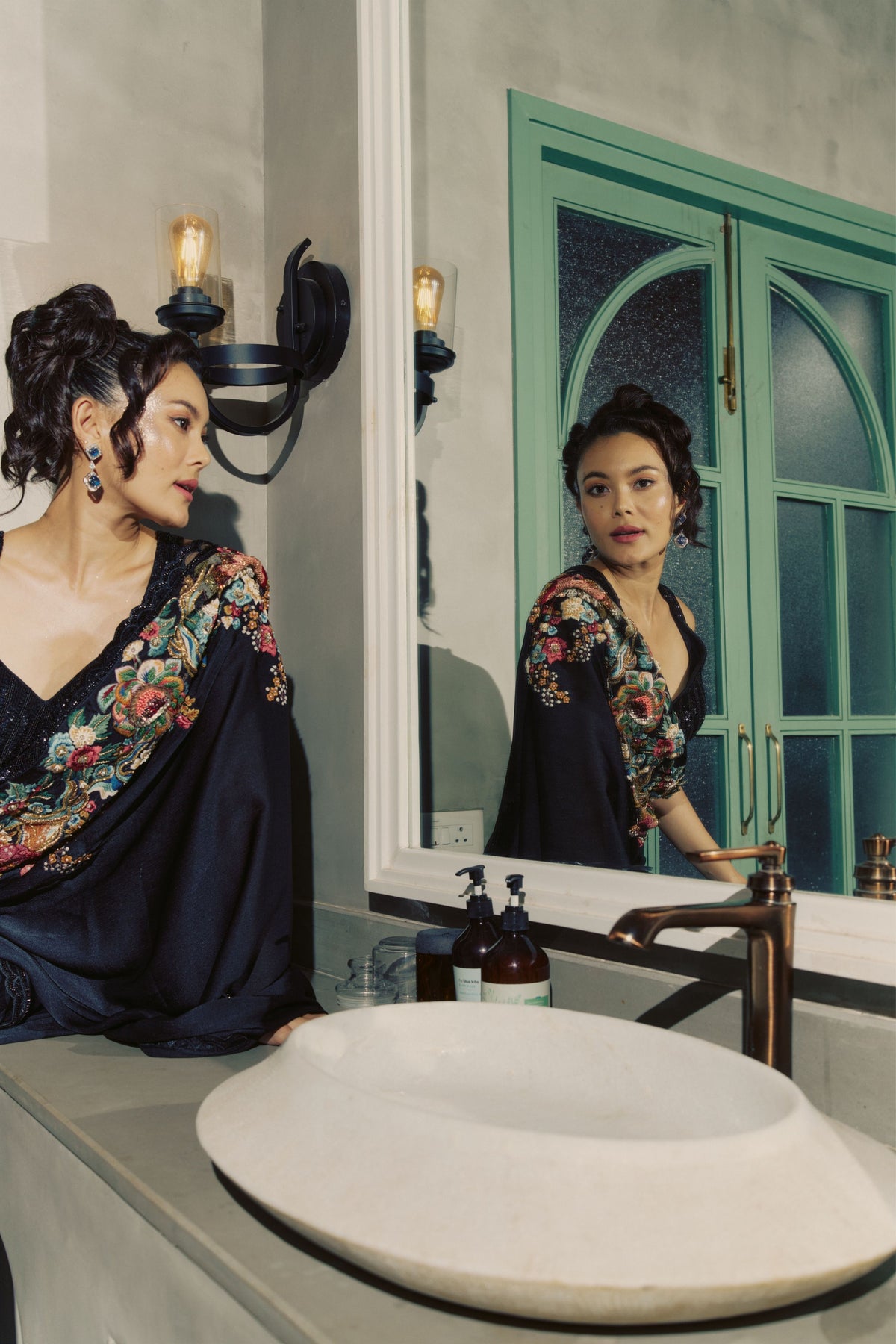 Midnight Embroidered Saree Set