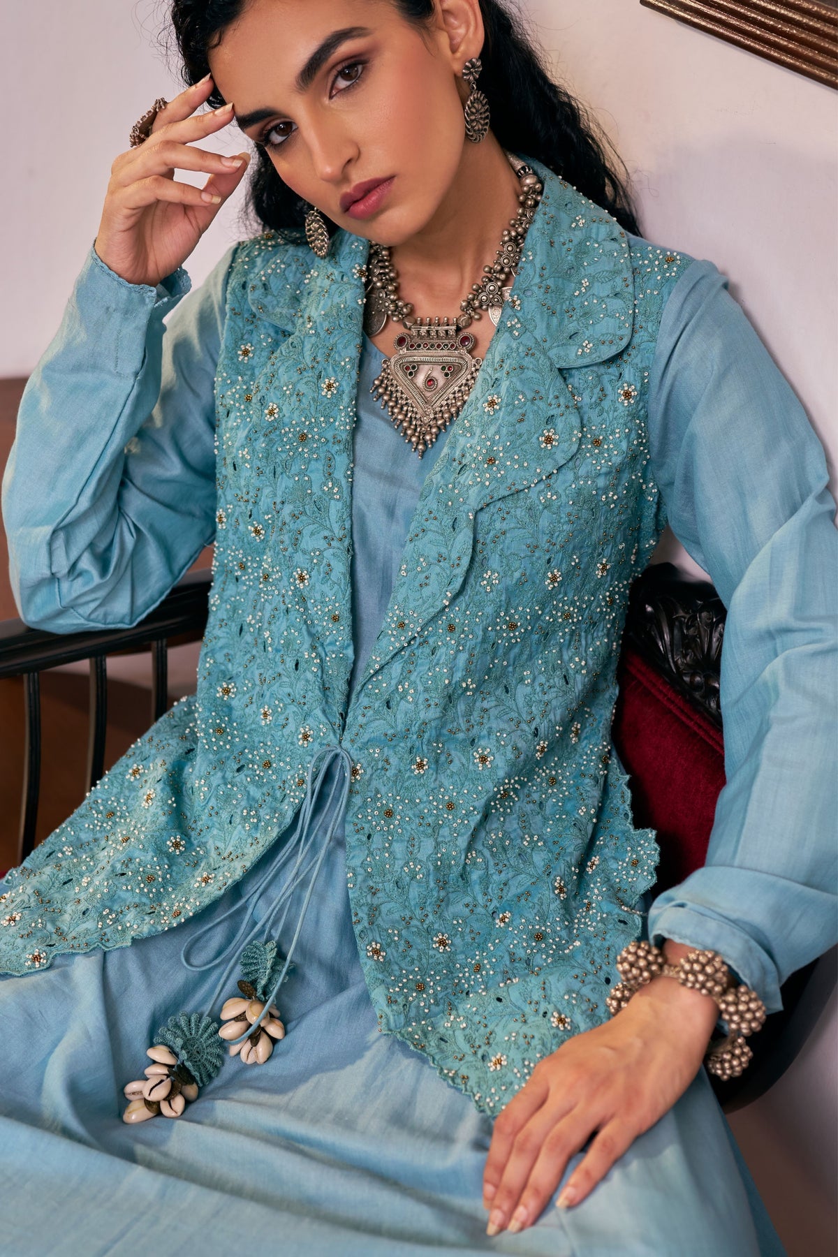 Blush Floral Handwork Kurta Set