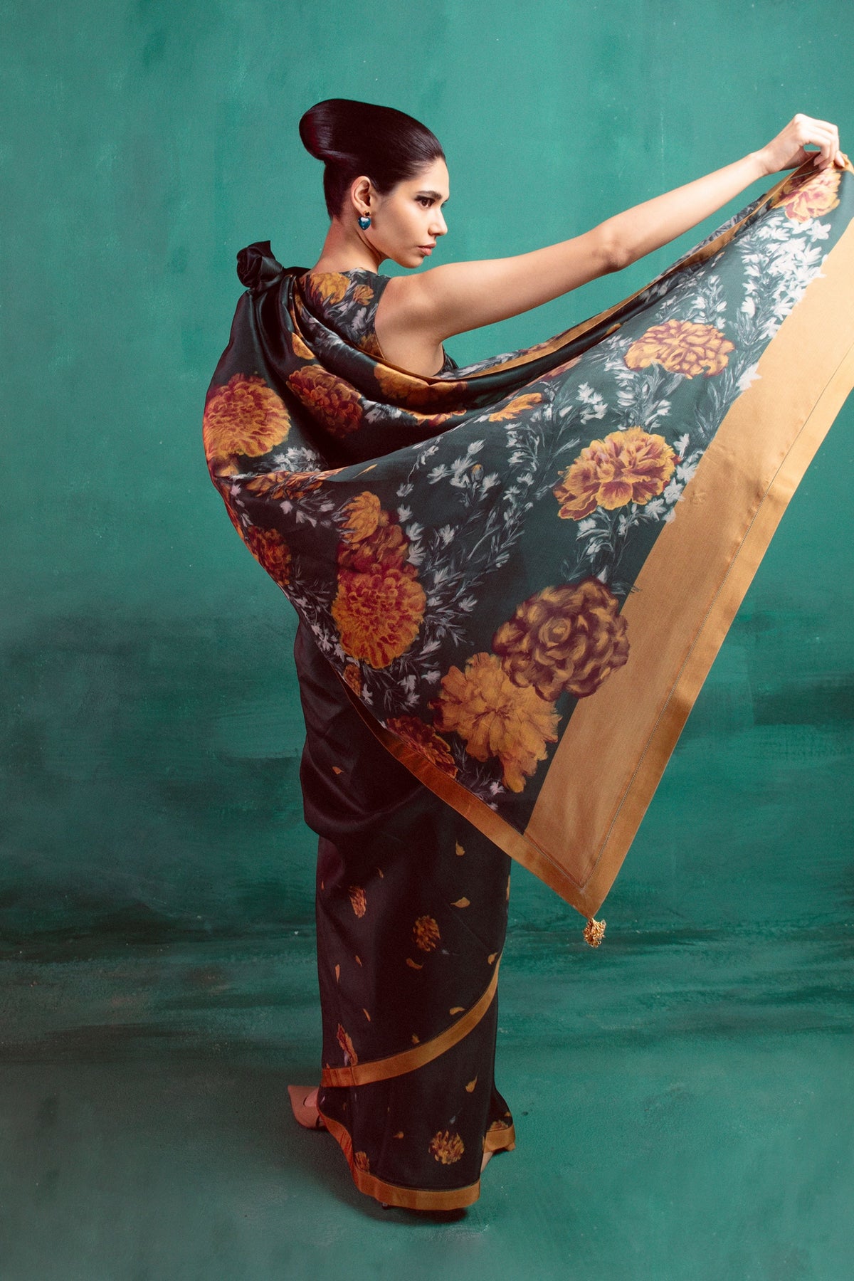 Bottle Green Printed Saree