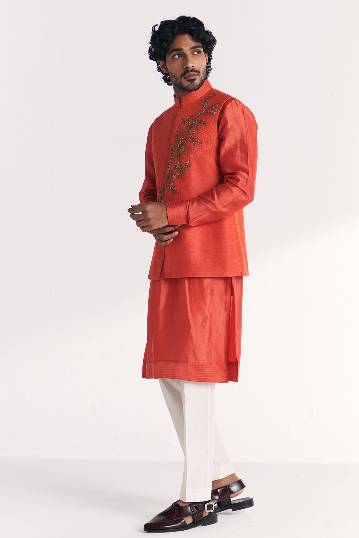Rawal Tangerine Nehru Jacket Set