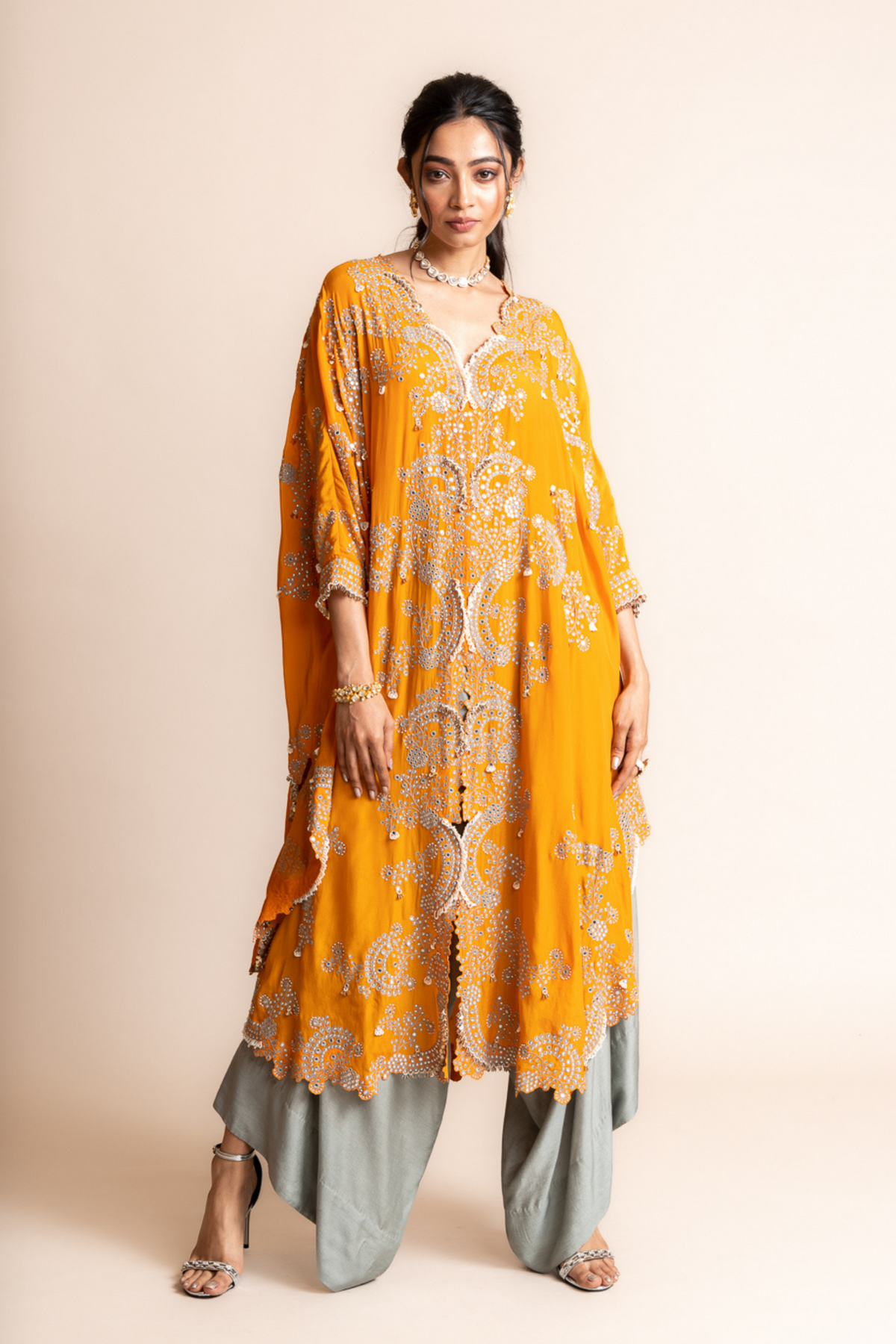 Orange Cape With Pants Set