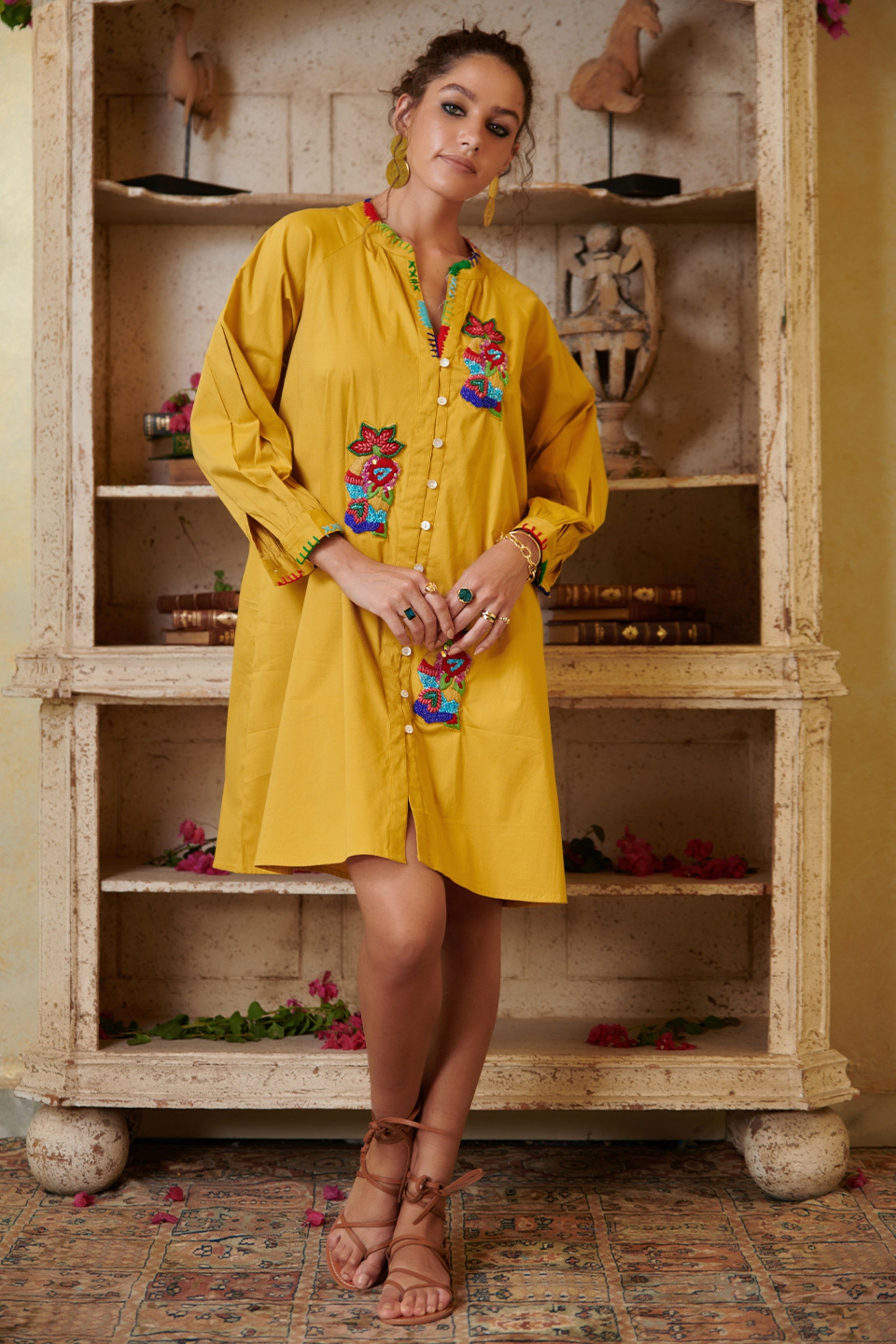 mustard shirt dress Vestido Linen Maxi Shirt - Mostaza