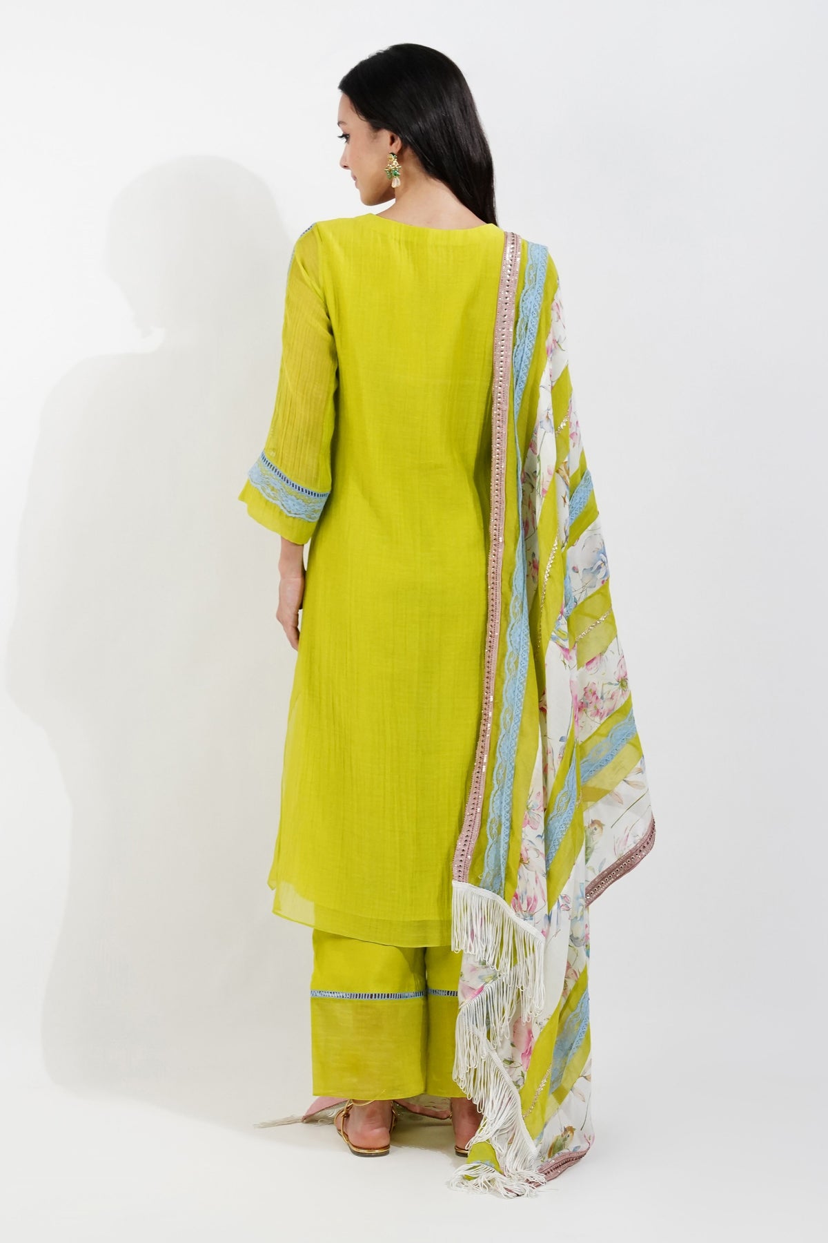 Lime Chanderi Kurta Set