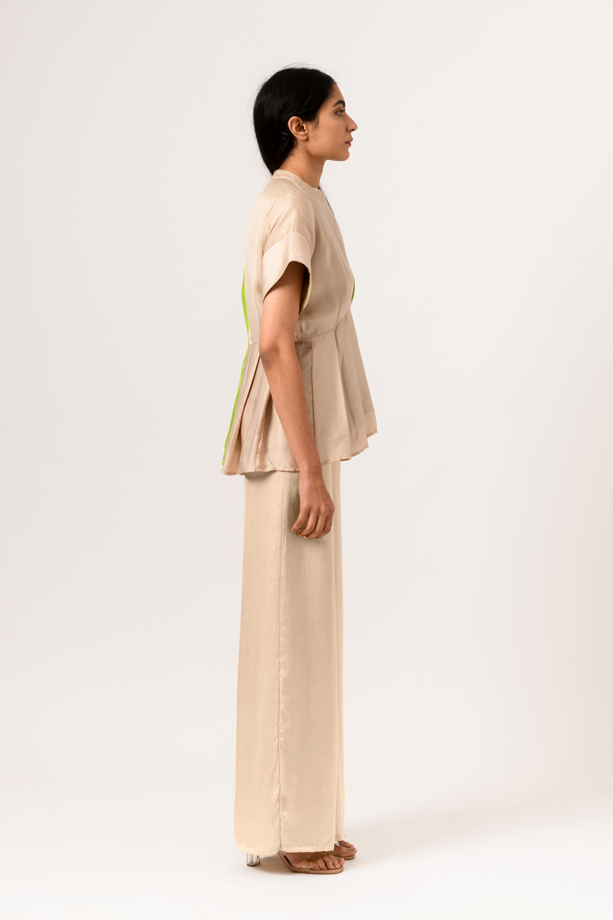 Ecru green half half top