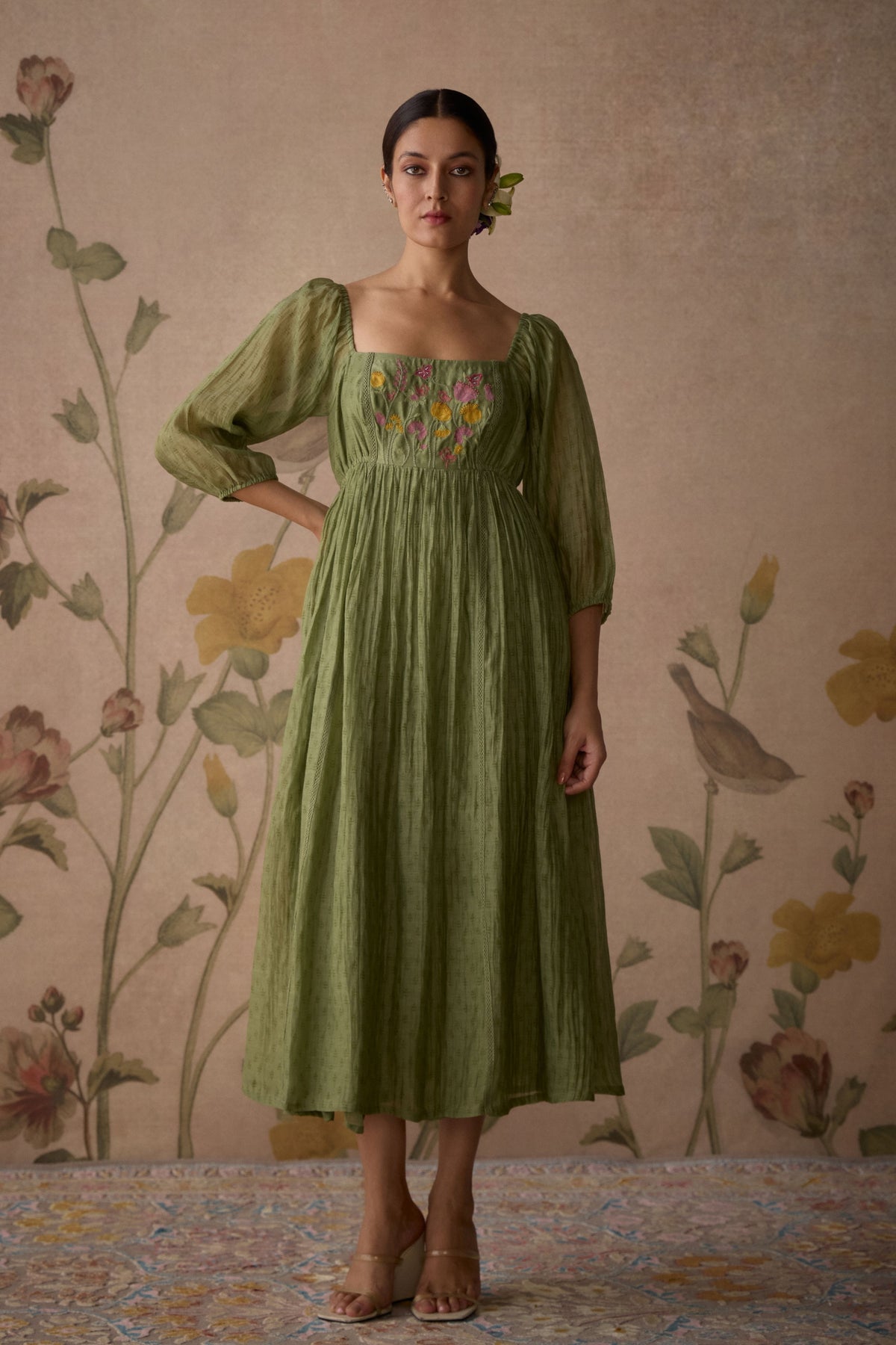 Green Hand Embroidered Dress