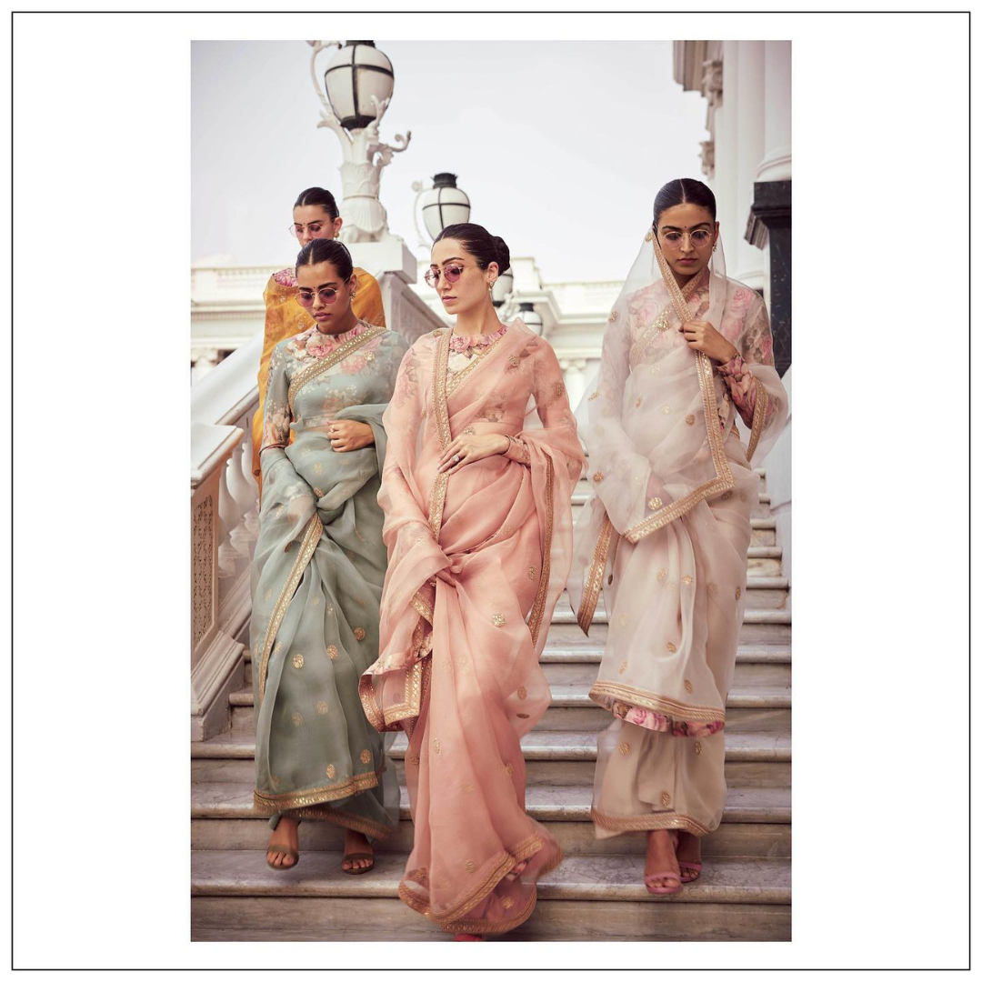 Sabah Organza Saree in Peach