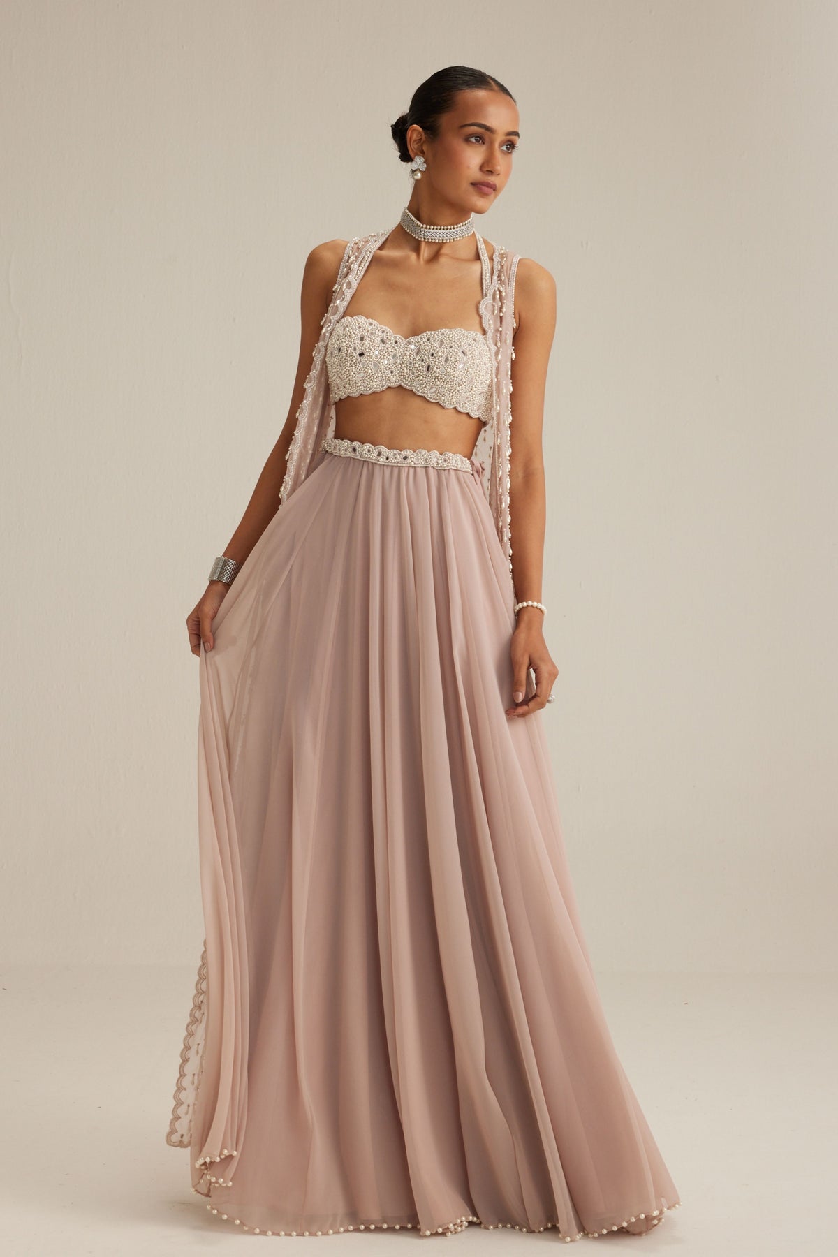 Ash Pink Pearl Drop Jacket Skirt Set