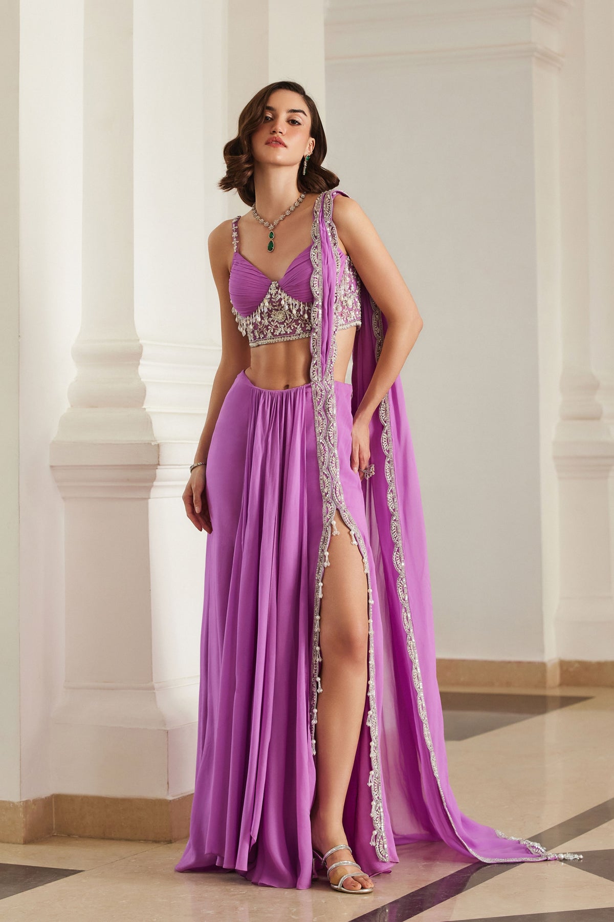 Bubblegum Pink Corset Slit Saree
