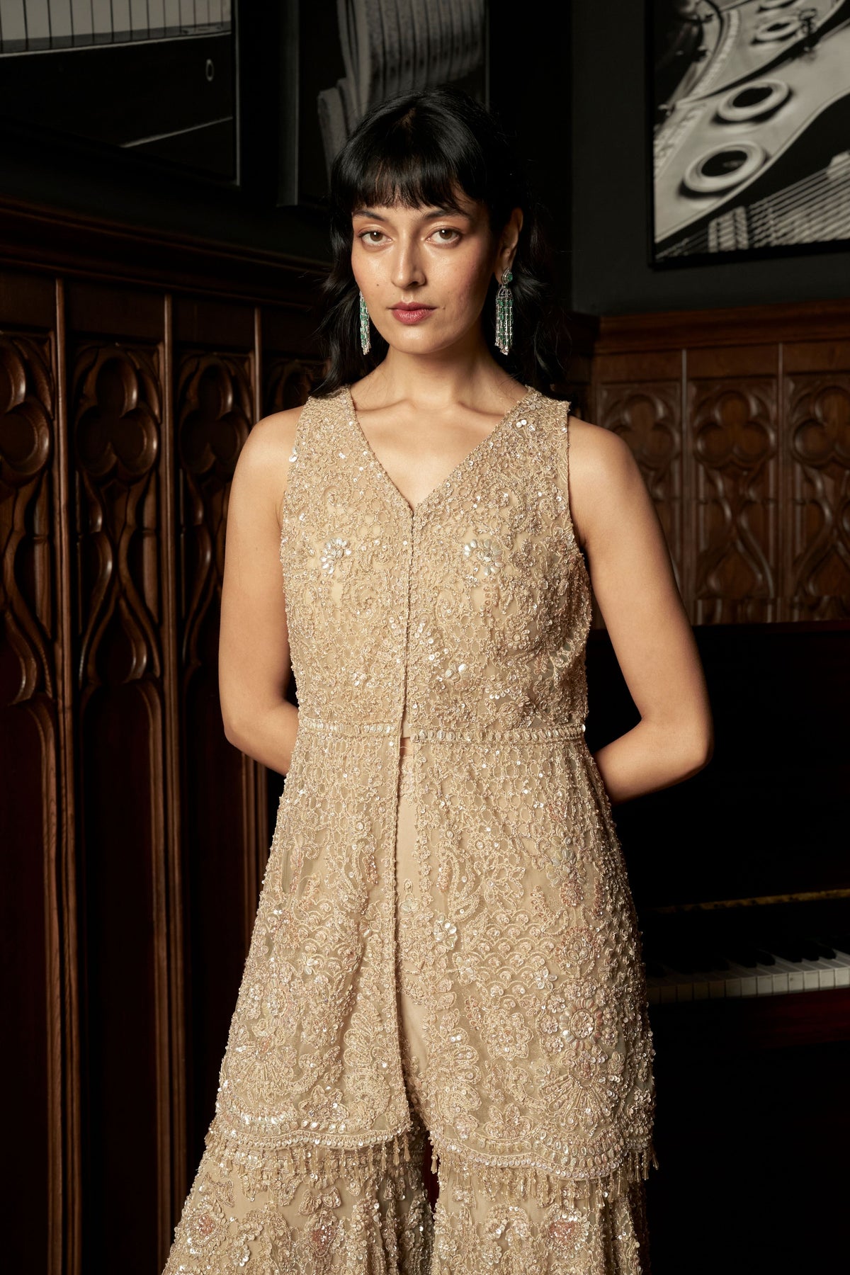 Beige Embroidery Sharara Set