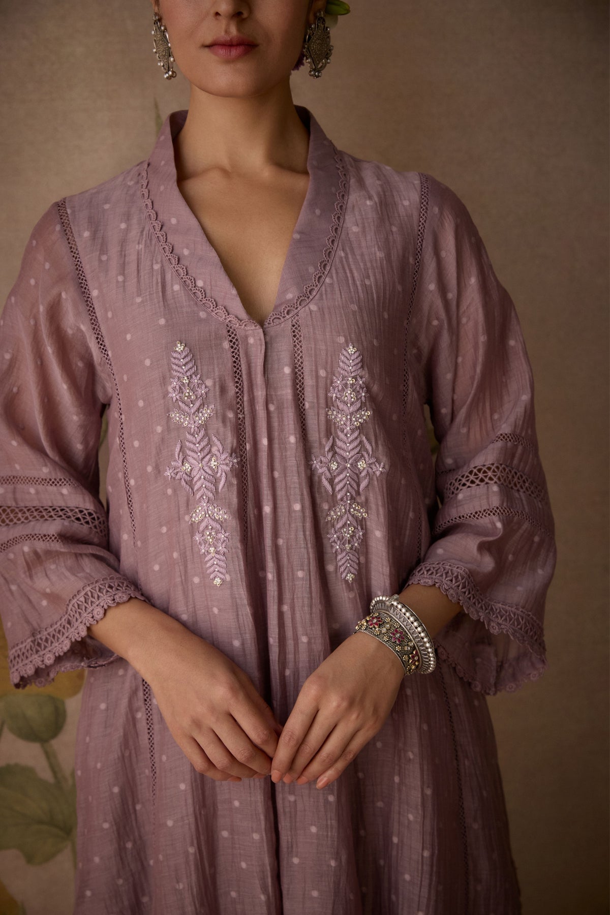 Mauve Chanderi Choga Kurta Set