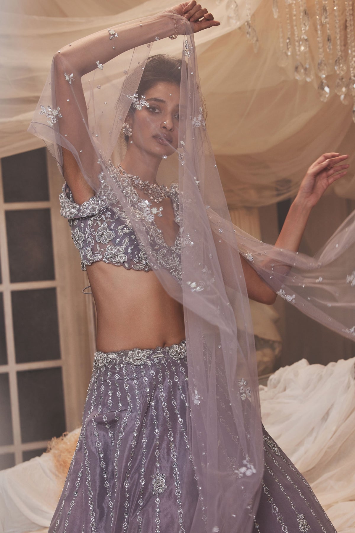 Canis Lilac Cape Lehenga Set