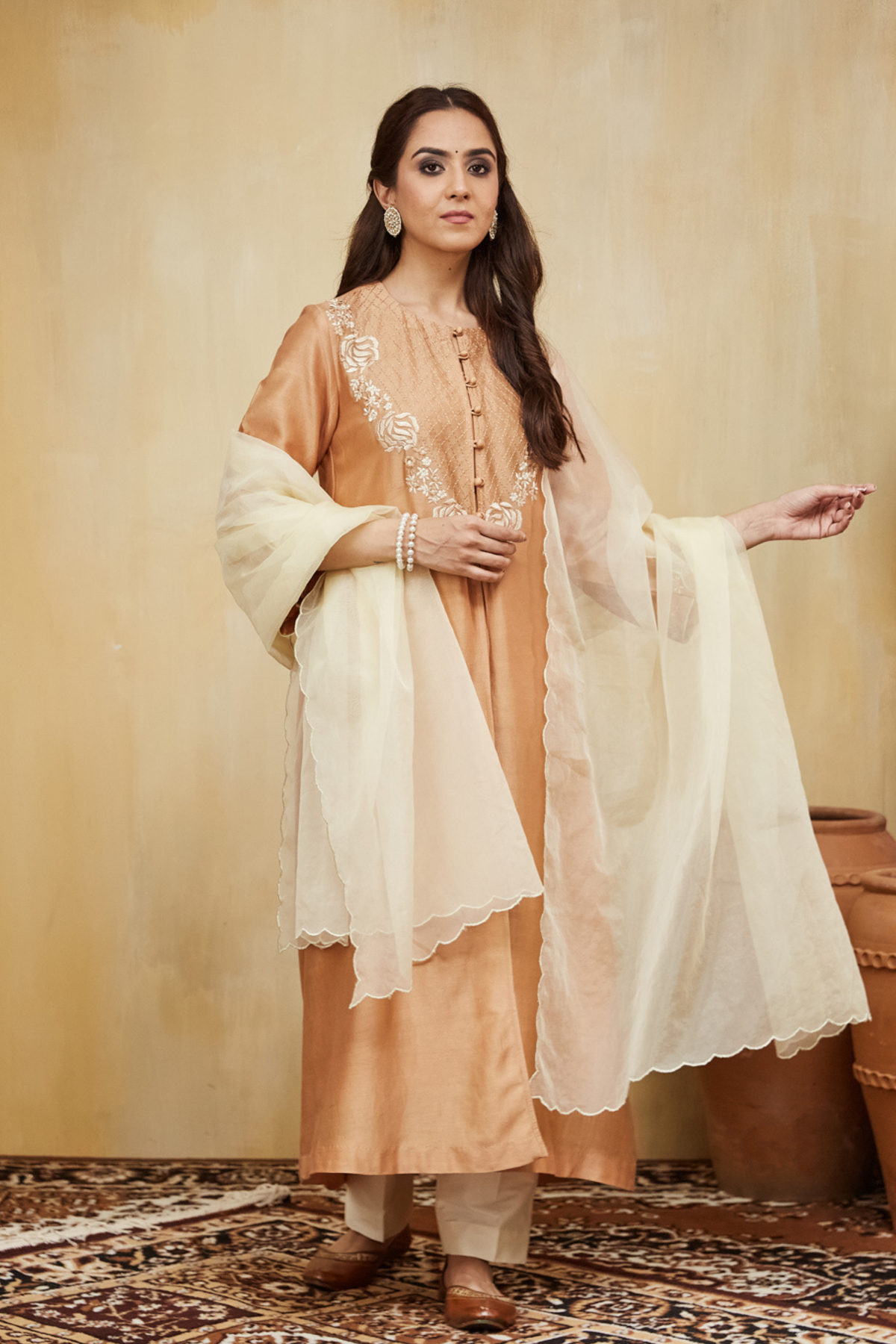 Peach Amina Jacket Kurta Set