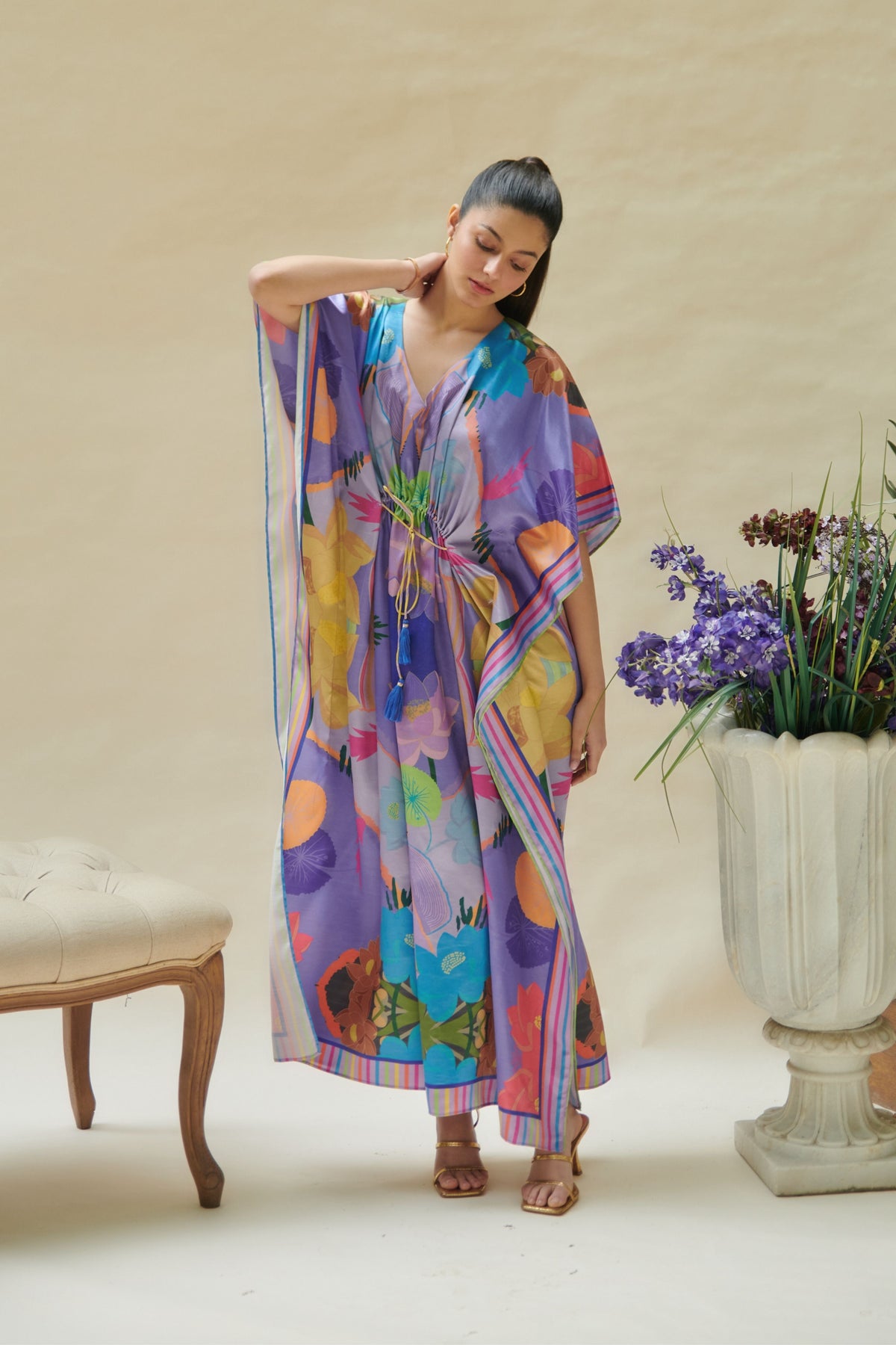 Purple Printed Long Kaftan