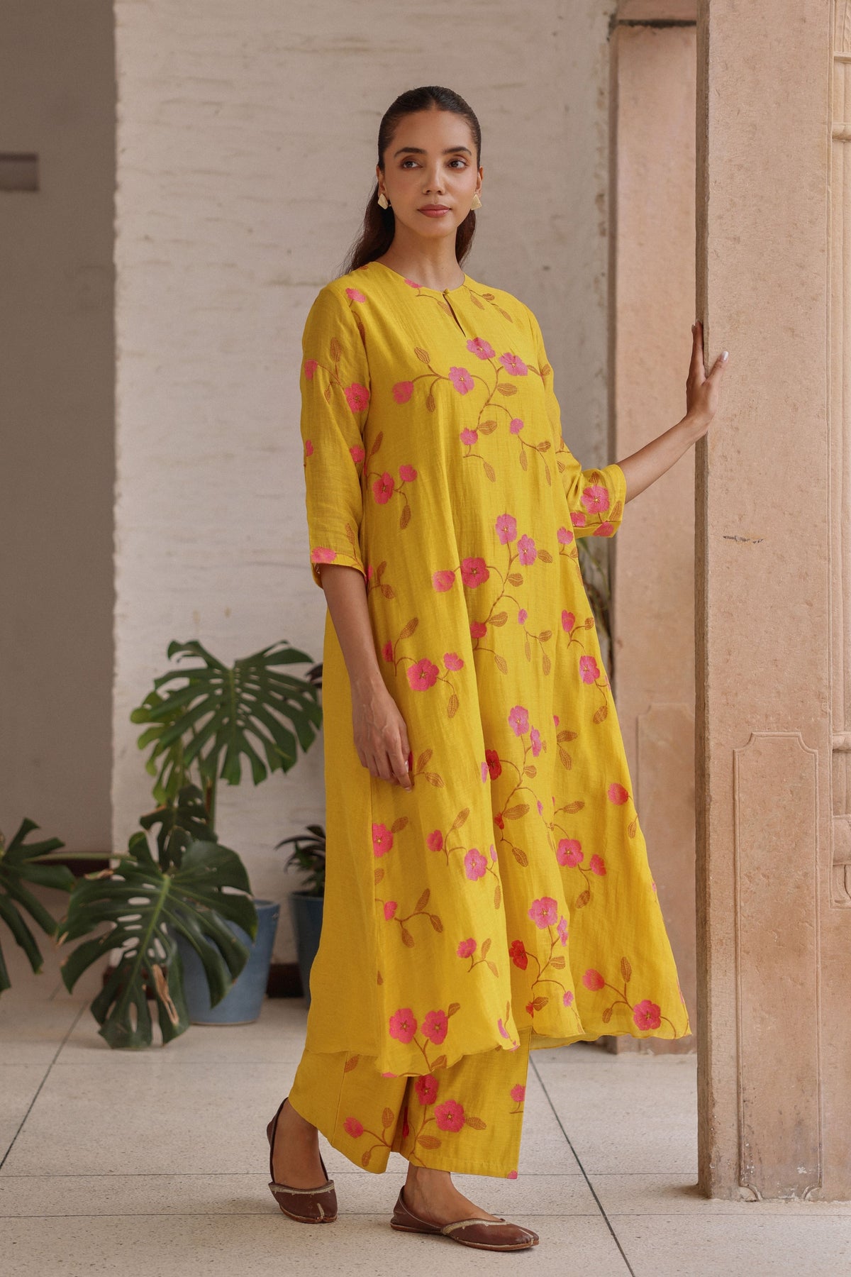 Canary Bloom Embroidered  Tunic Set