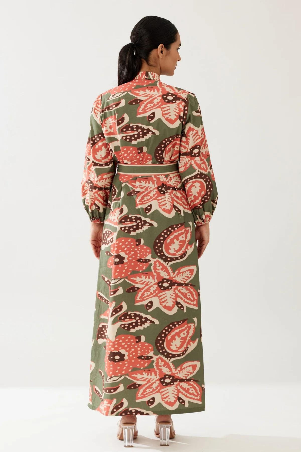 Green Beige And Pink Floral Dress