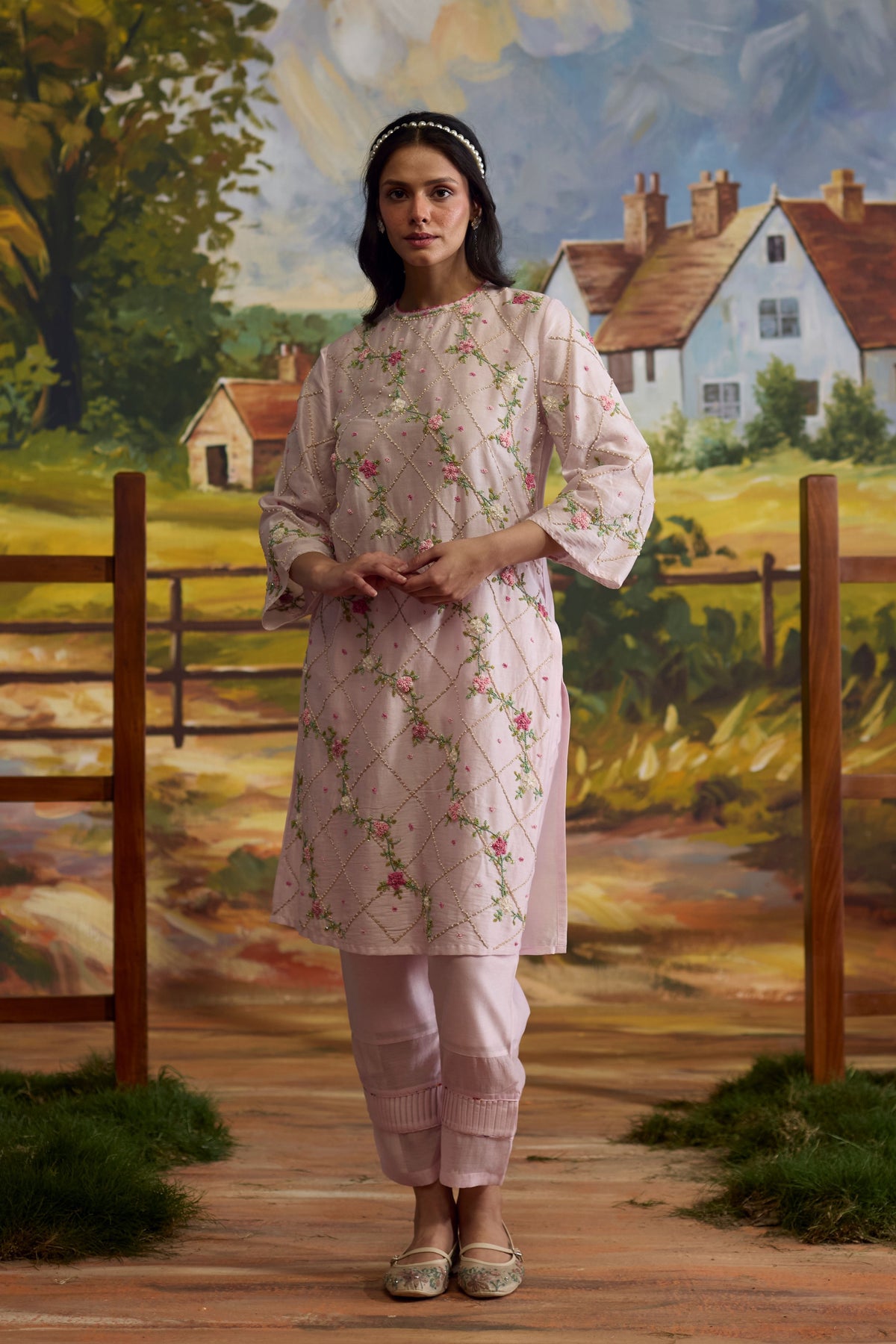 Lavendar Embroidered Kurta Set