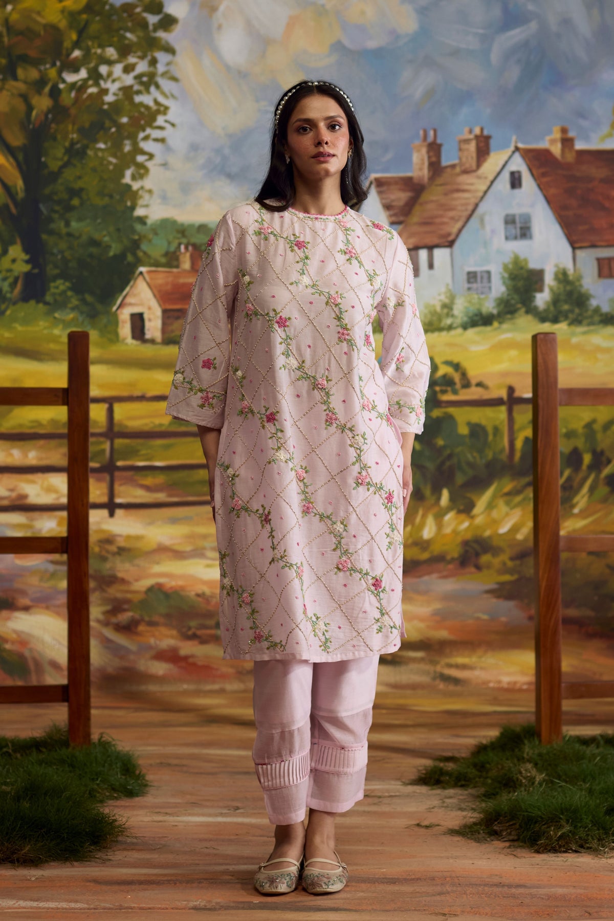 Lavendar Embroidered Kurta Set