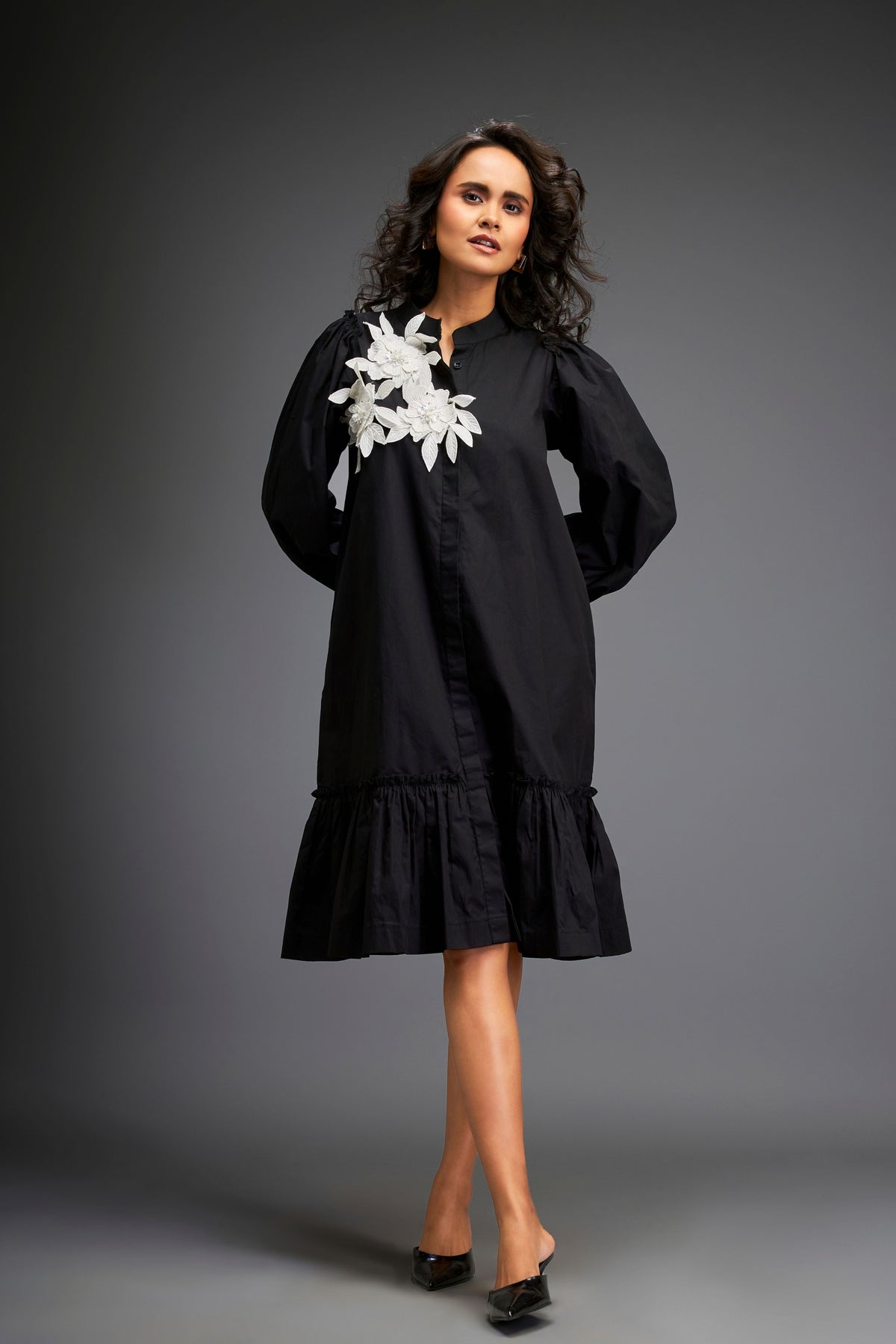 Black Voluminous Sleeve Dress